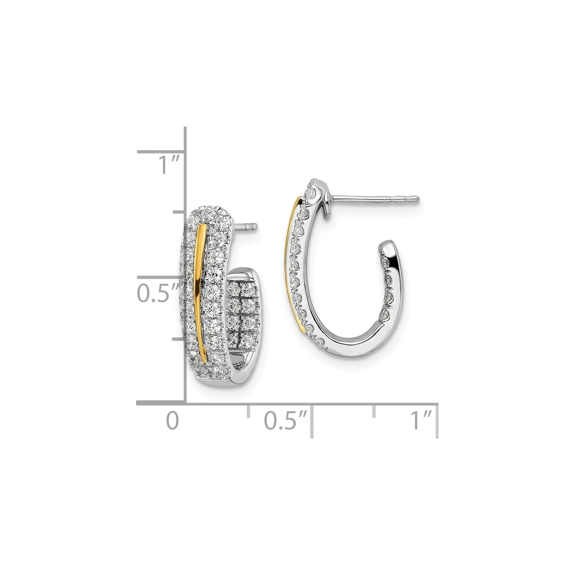 14K Two-Tone Lab Grown Diamond In and Out J-Hoop Earrings - Fine Diamond