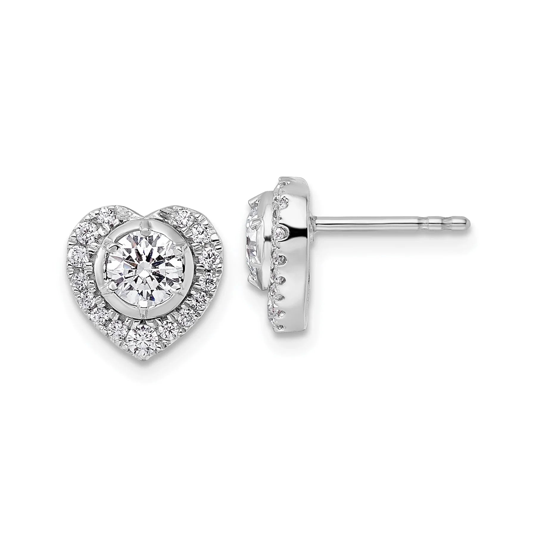 14K Gold Lab Grown Diamond Heart Stud Earrings - Fine Diamond