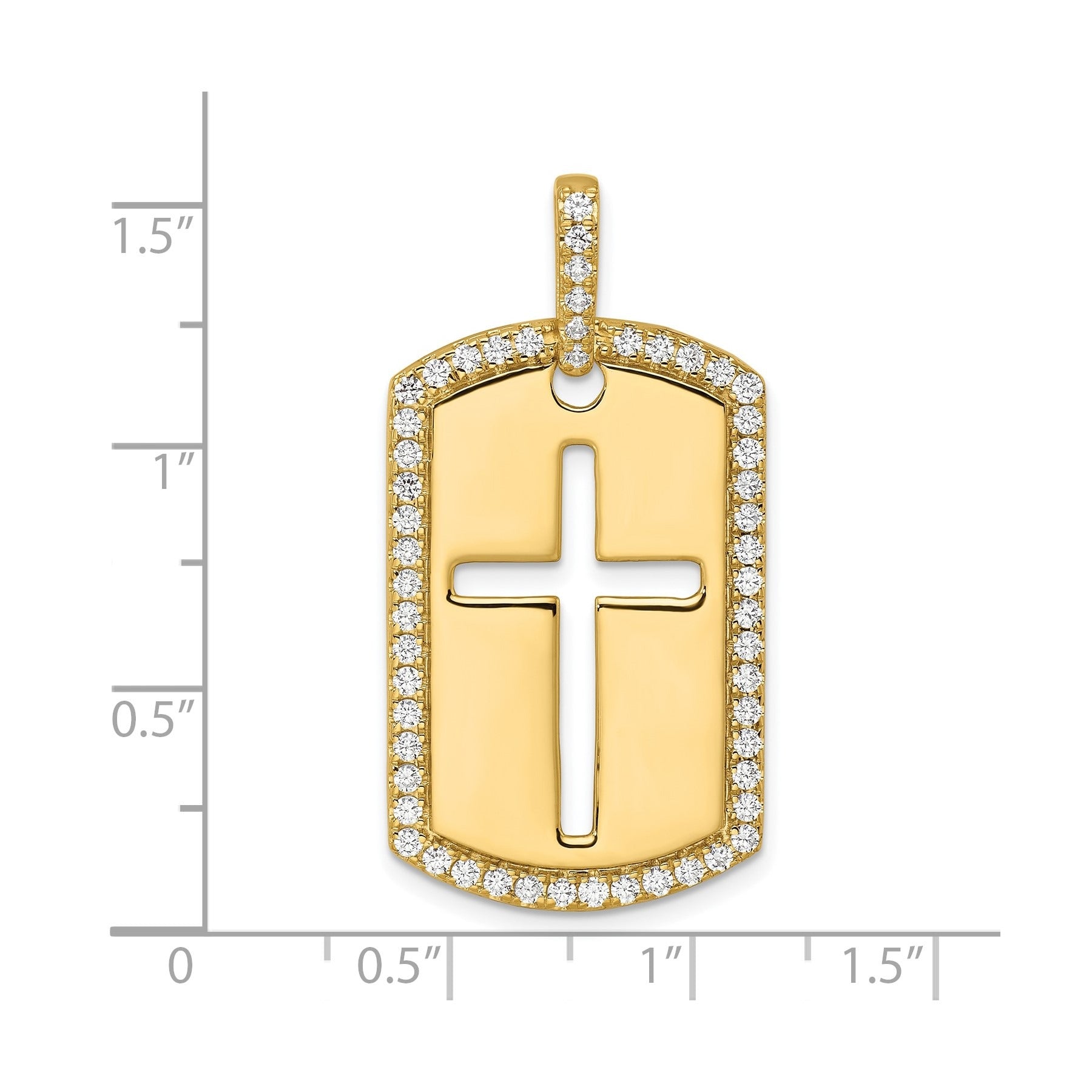 14K Gold 3/4 carat Lab Grown Diamond Cross Dog Tag Pendant