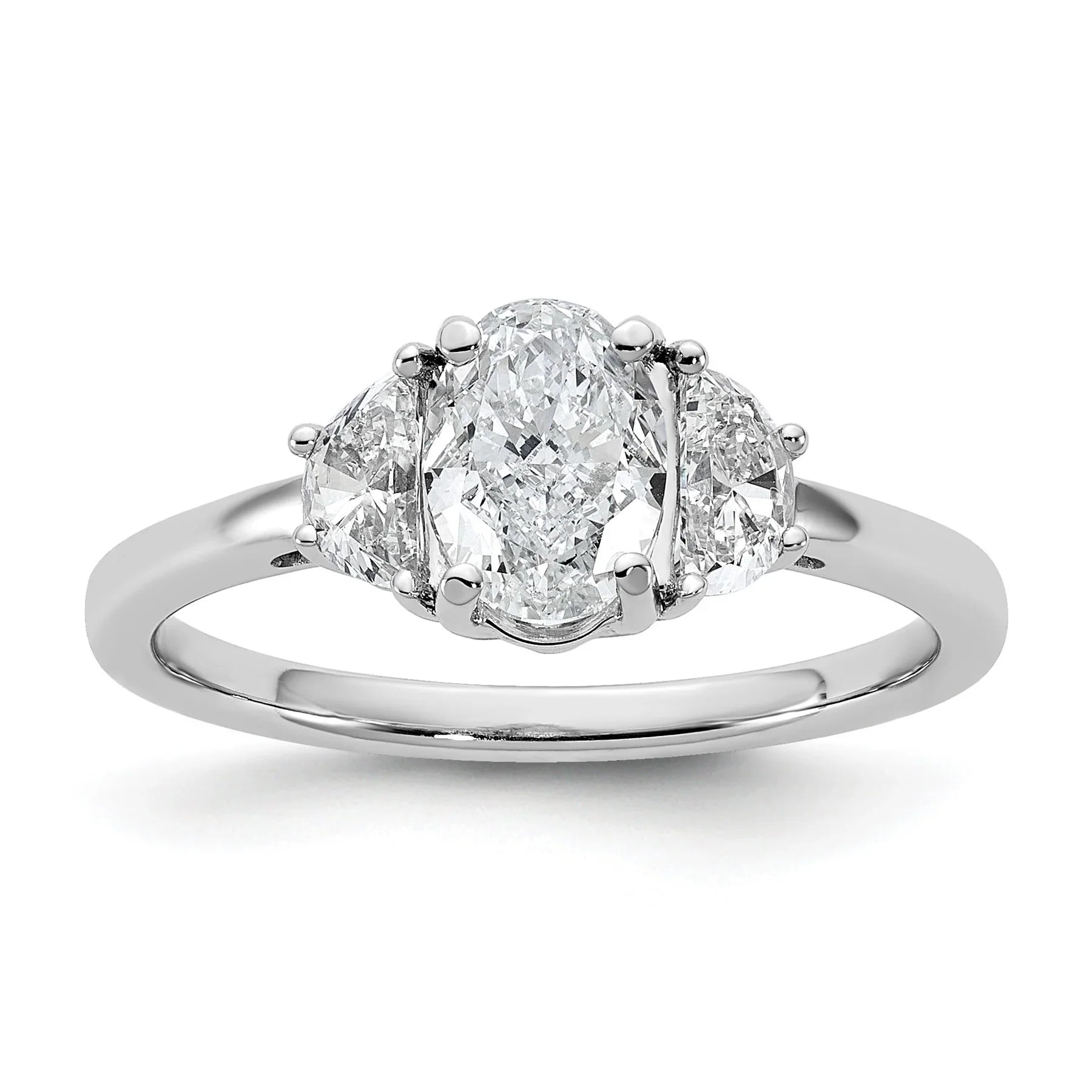 14K White Gold Lab Grown Oval Diamond 3 Stone Engagement Ring - Fine Diamond