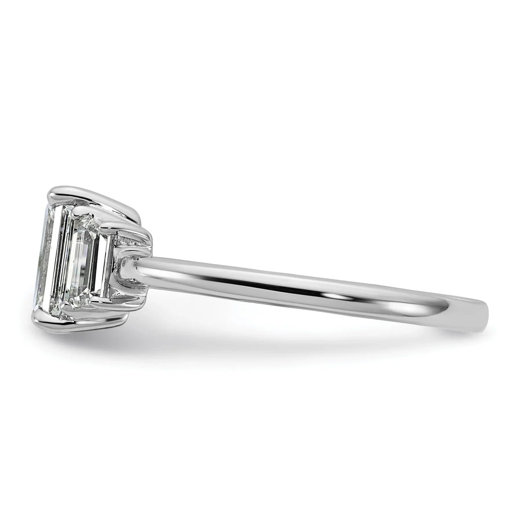 14k White Gold Diamond Emerald and Trapezoid 3-Stone Bridal Rings - Fine Diamond
