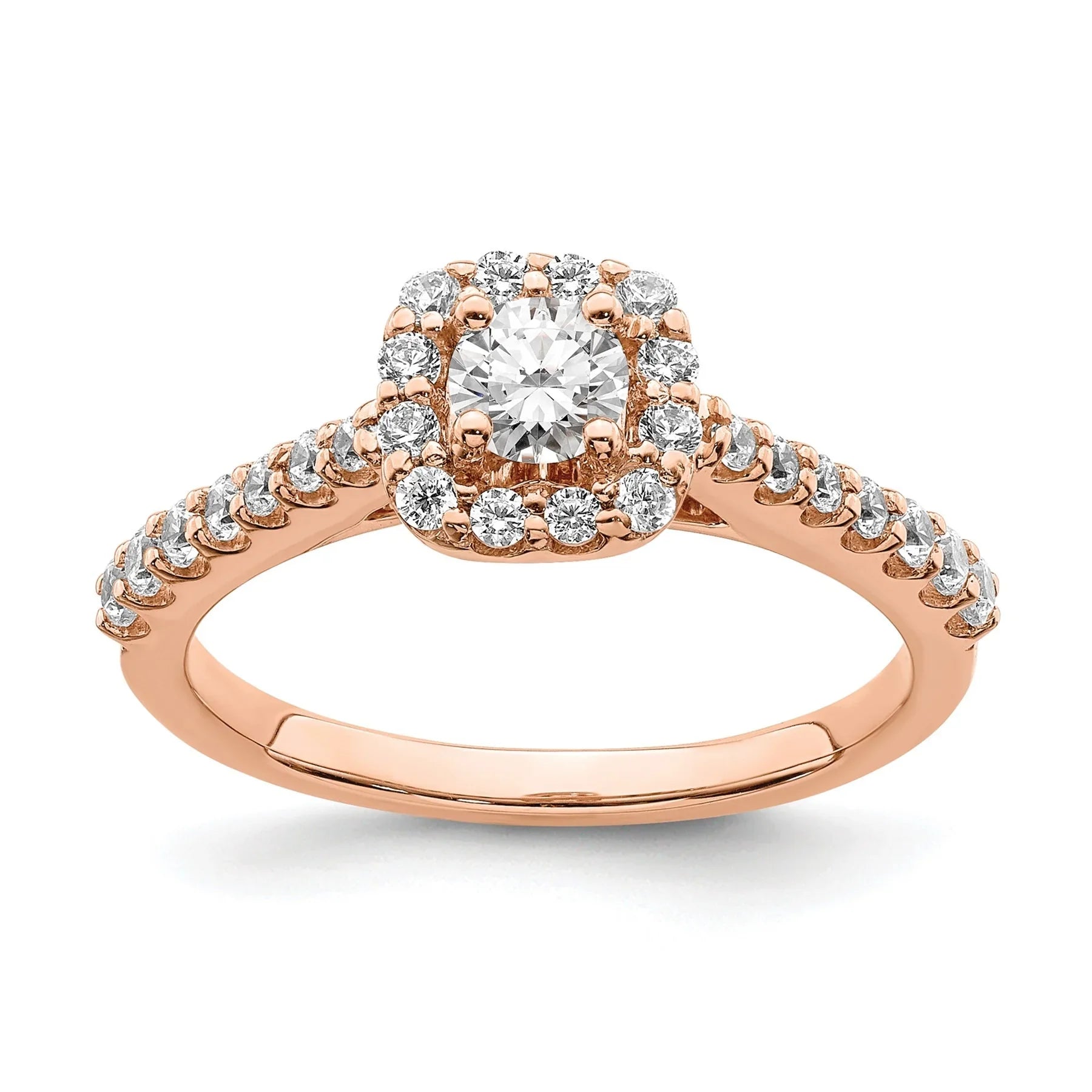 14k Rose Gold Lab Grown Diamond Round Halo Engagement Ring 0.75 ct - Fine Diamond