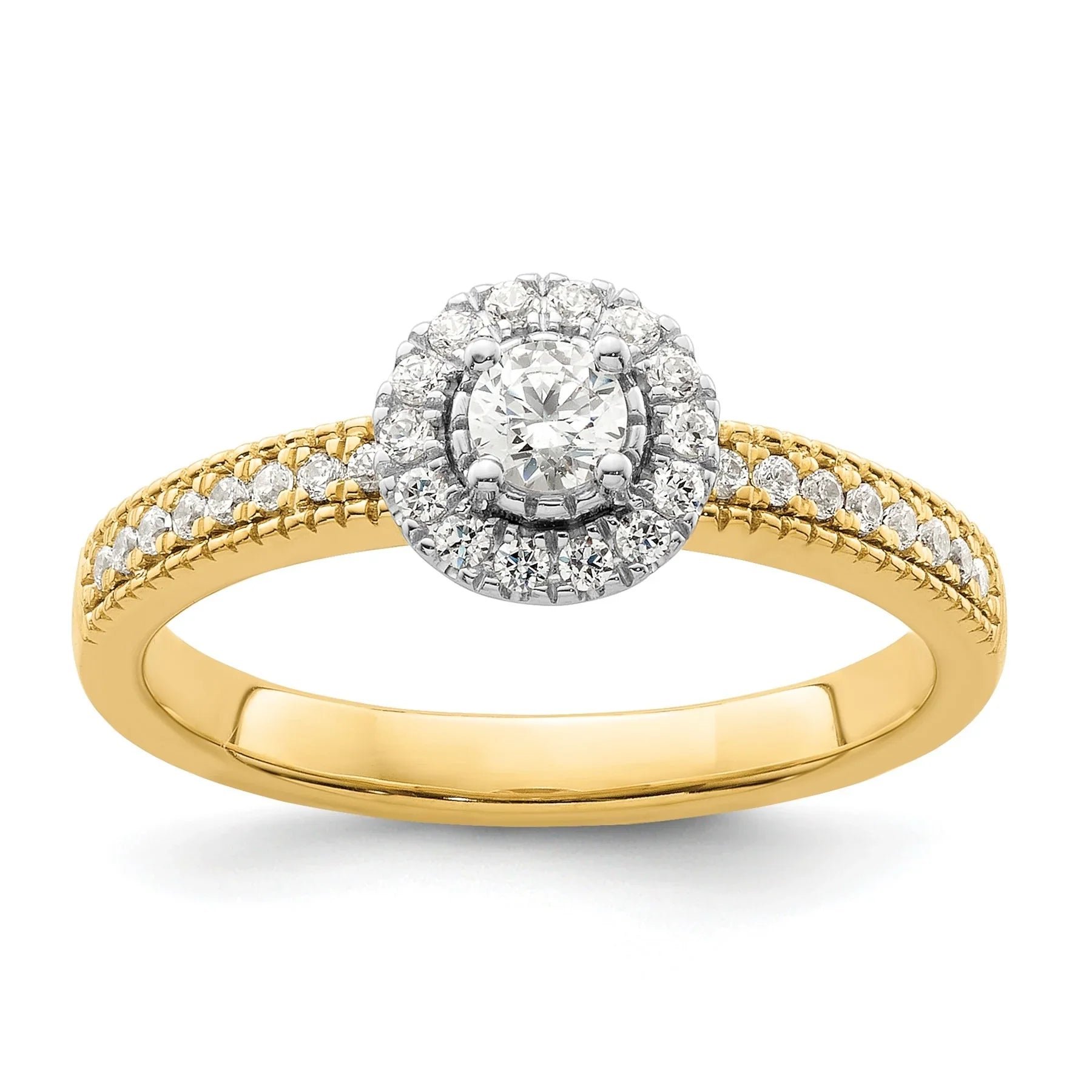 Two-Tone Lab Grown Diamond Halo Pave Ring 0.15 ct - Fine Diamond