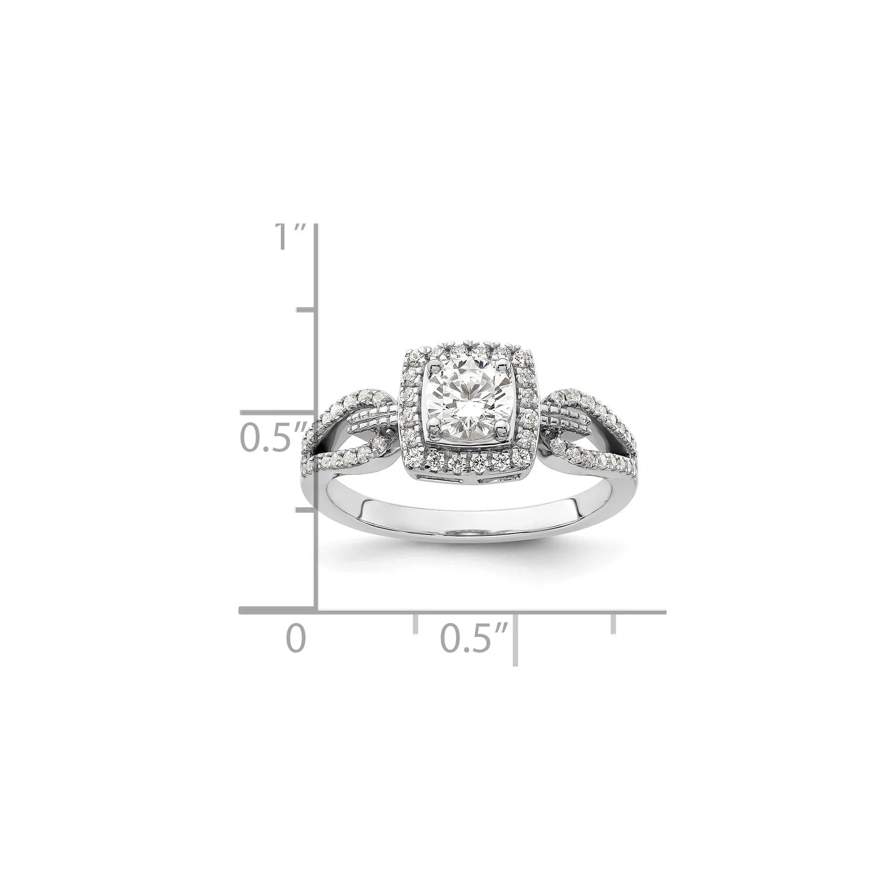 14k White Gold Lab Created Diamond Halo Engagement Ring 0.5 ct - Fine Diamond