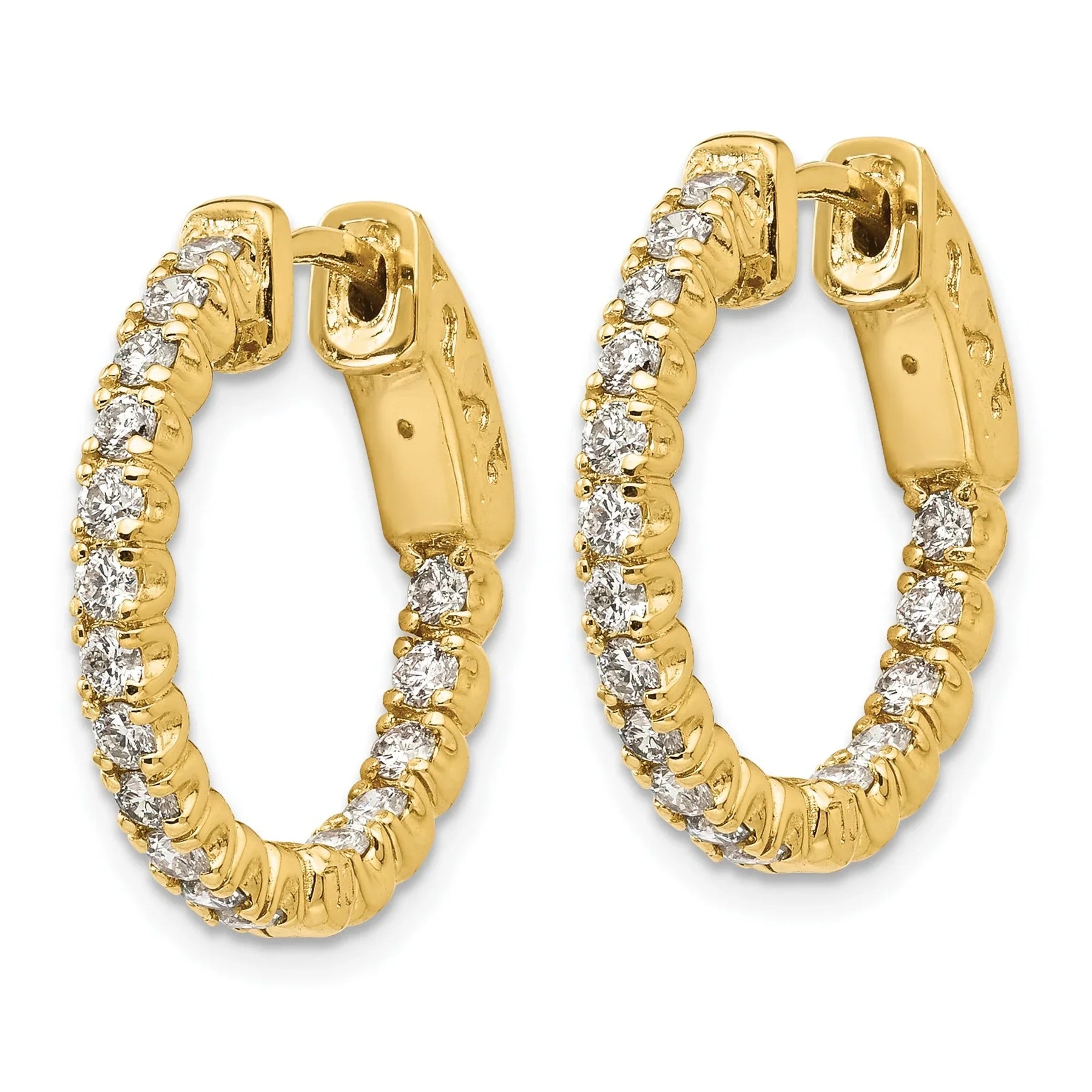 14k Gold Diamond Round Hoop with Safety Clasp Earrings - Fine Diamond
