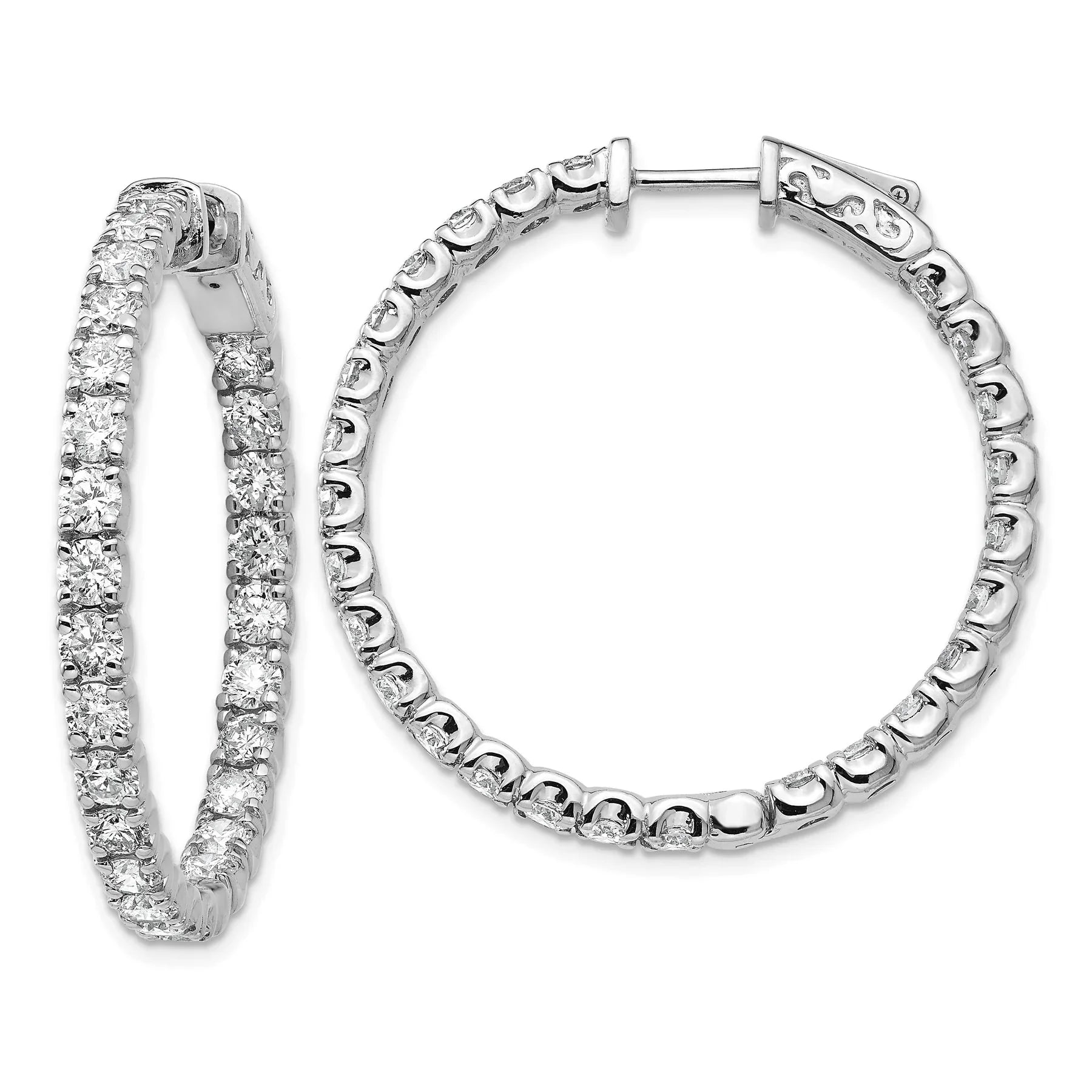 14K Gold Lab Grown Diamond Round In and Out Safety Clasp Hoop Earrings - Fine Diamond