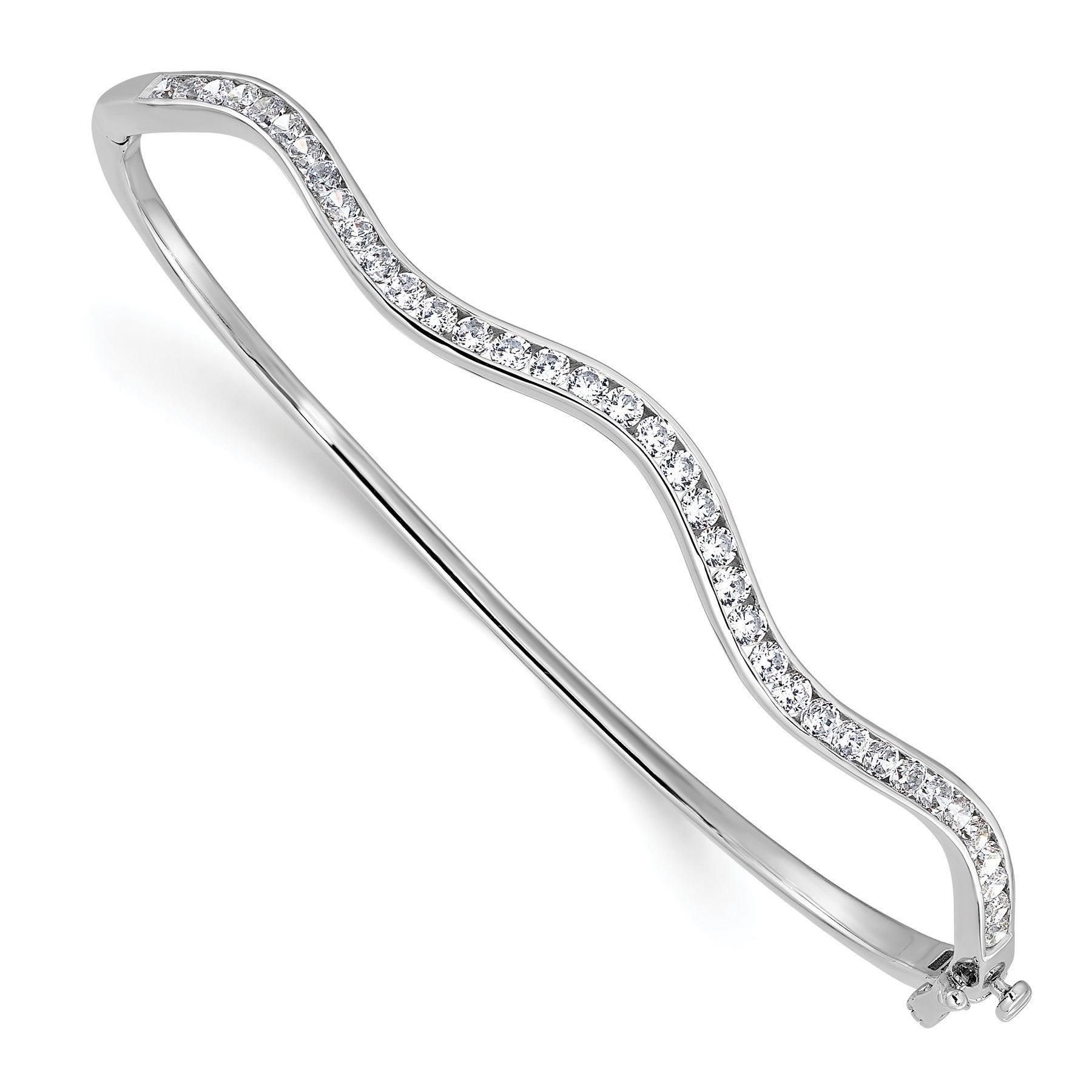 14k White Gold Lab Grown Diamond Wavy Bangle Bracelet