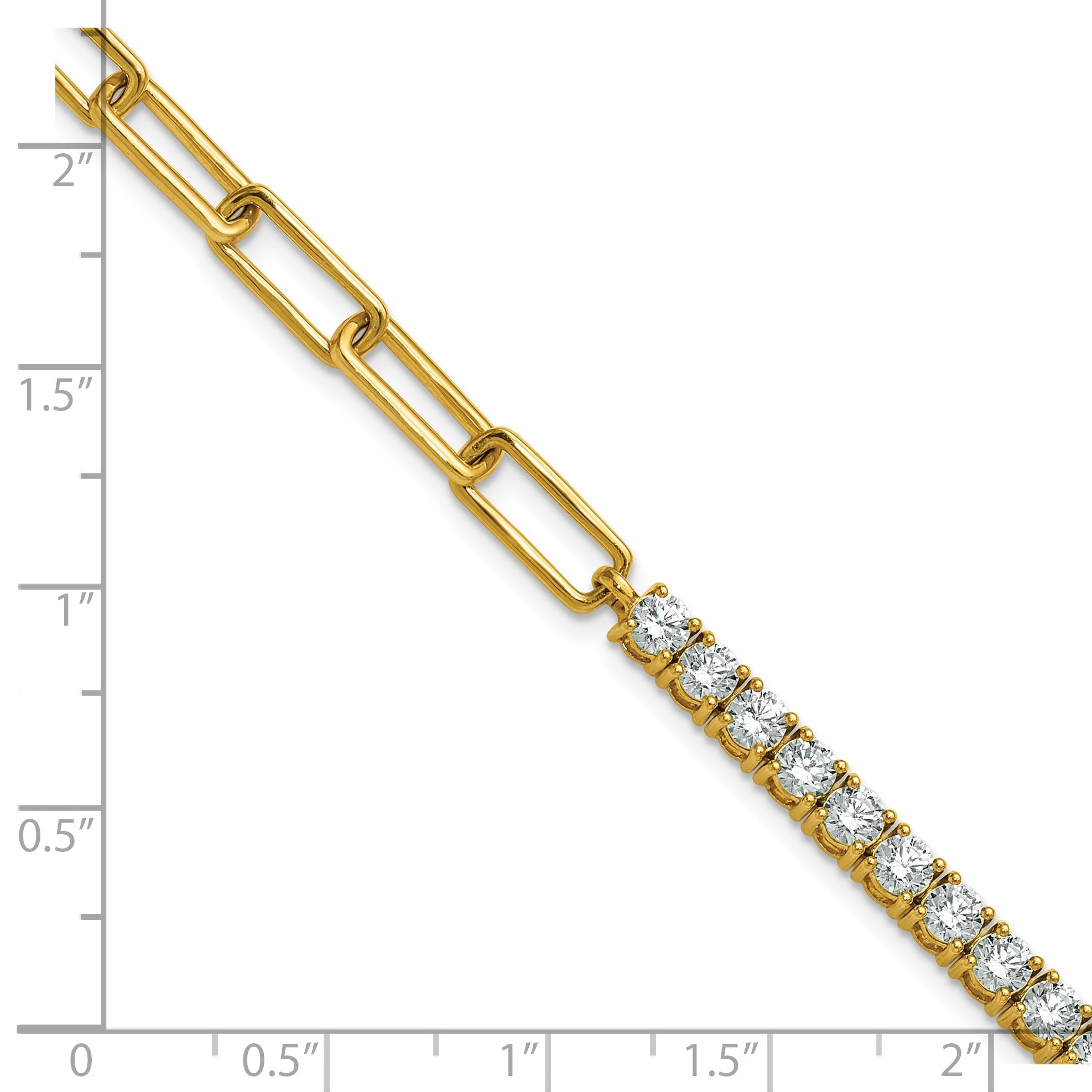 14K Gold Lab Grown Diamond Half Paperclip Fancy Link Bracelet