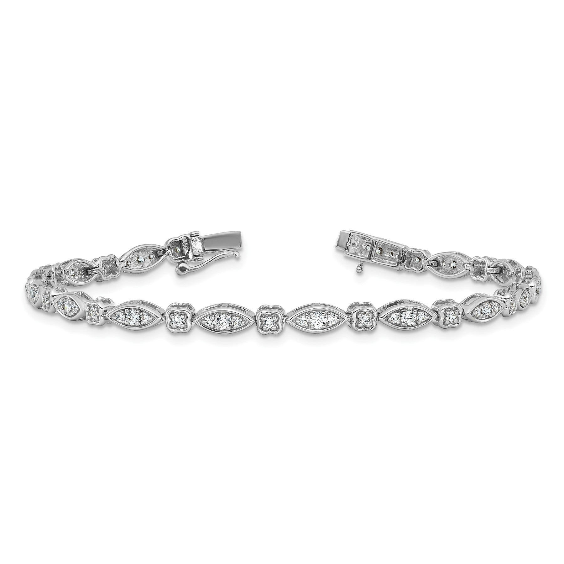 14k White Gold 1 carat Lab Grown Diamond 7 inch Fancy Bracelet