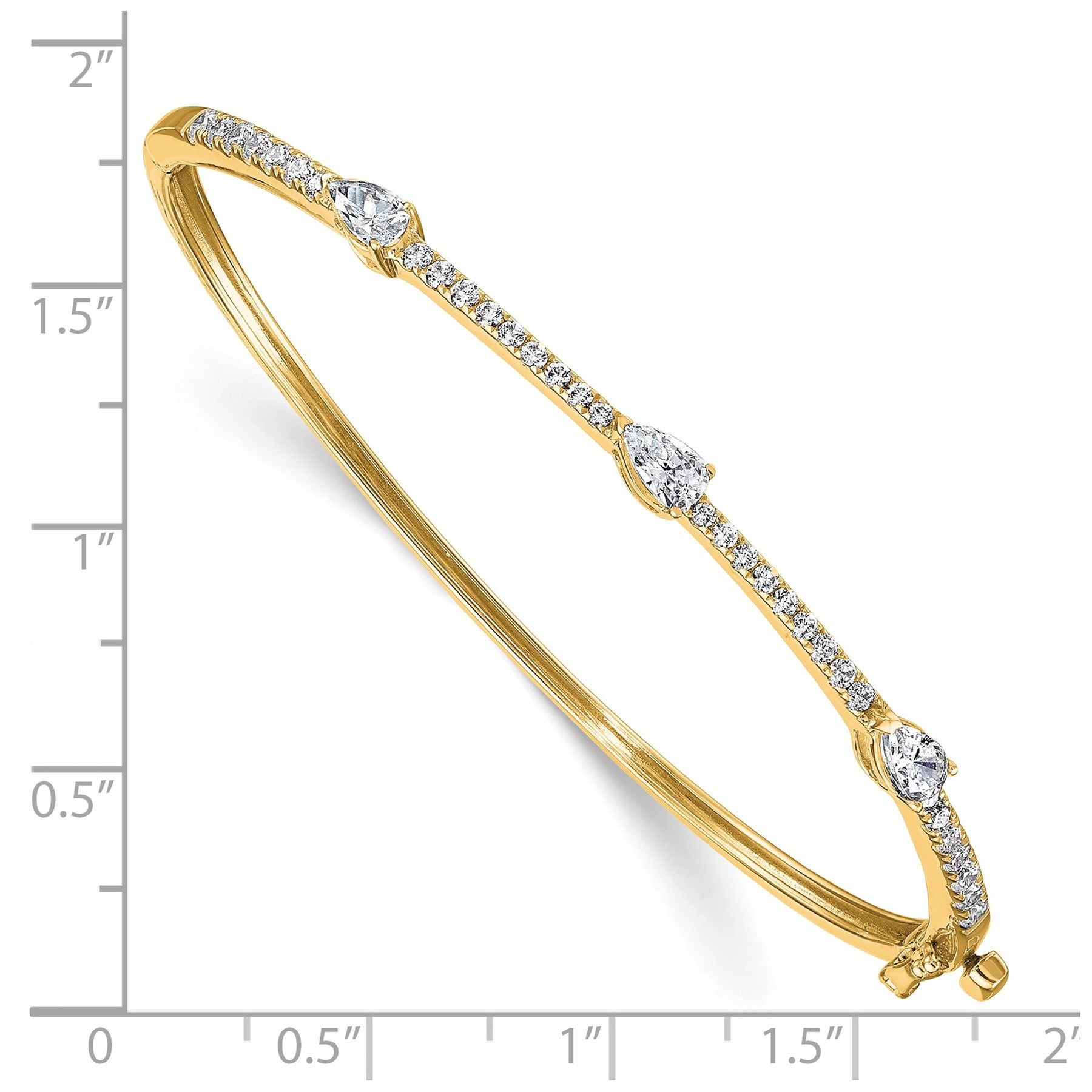14K Gold Lab Grown Diamond Pear Hinged Bangle Bracelets