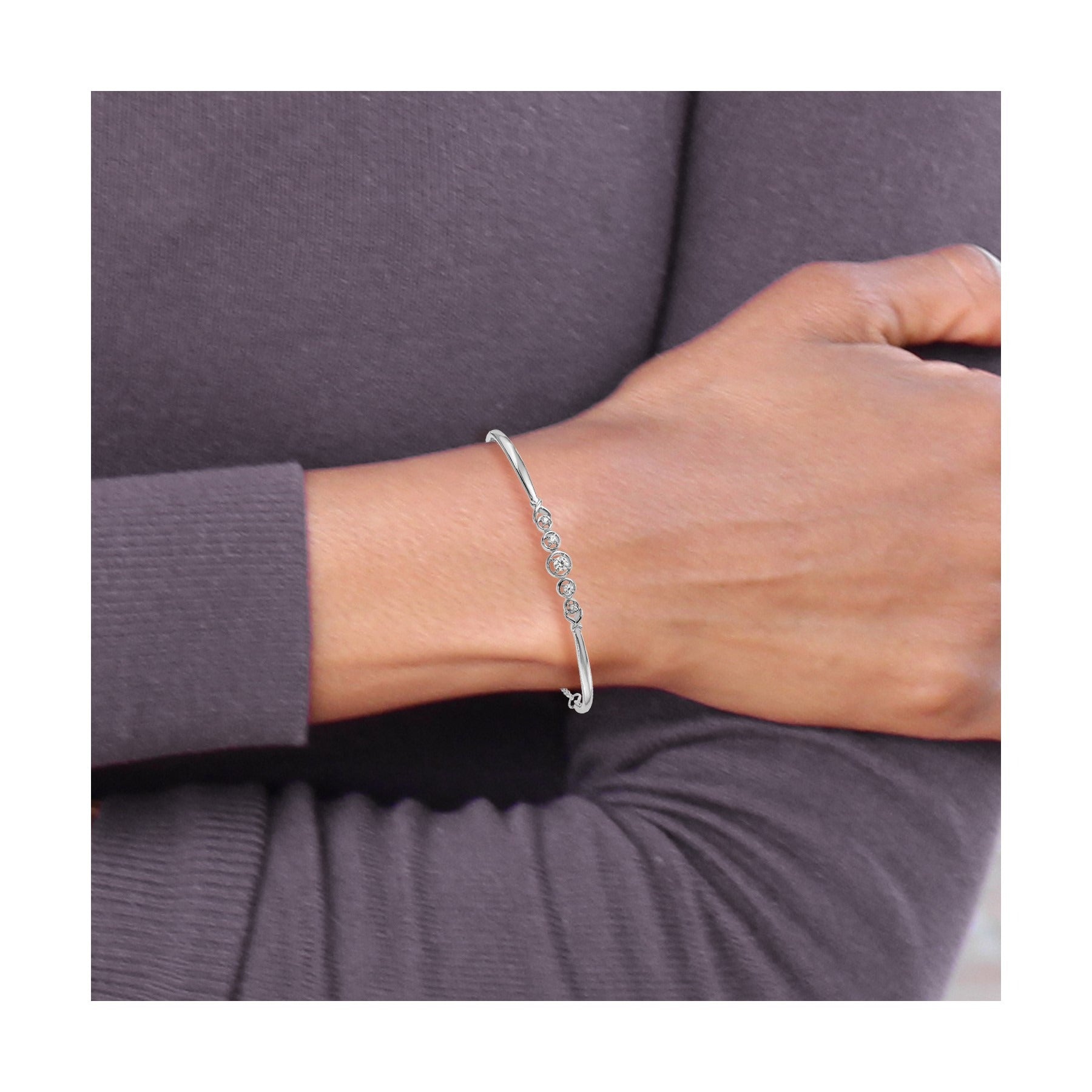 14k White Gold Lab Grown Diamond Bolo Adjustable Bracelet