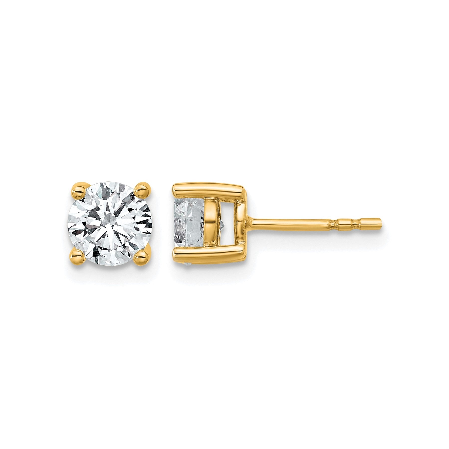 14K Yellow Gold Diamond Stud Earrings Round Shaped Studs Lab Grown