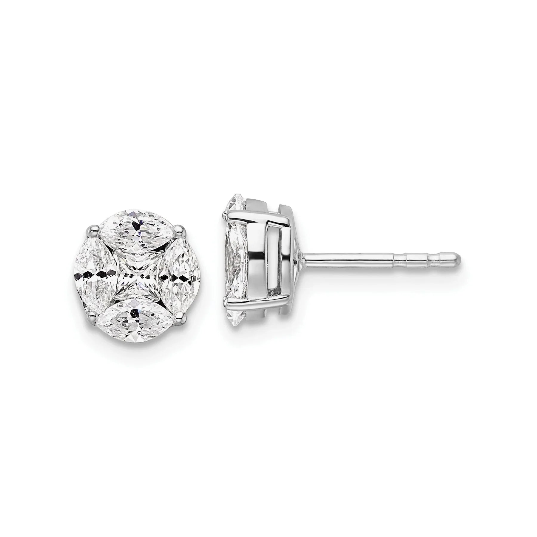 14k White Gold Lab Grown Diamond Round and Marquise Earrings - Fine Diamond