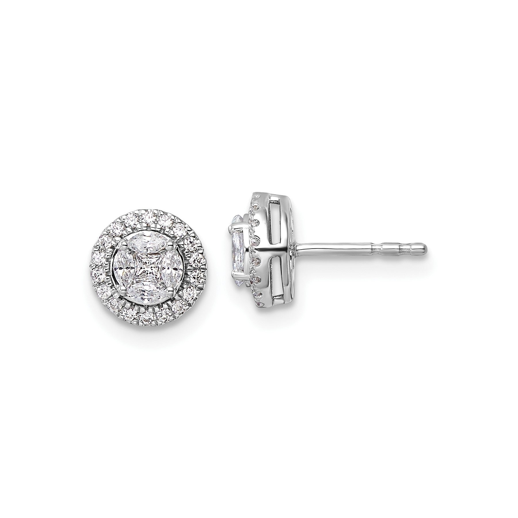 14k White Gold Lab Grown Diamond Round Halo Post Stud Earrings