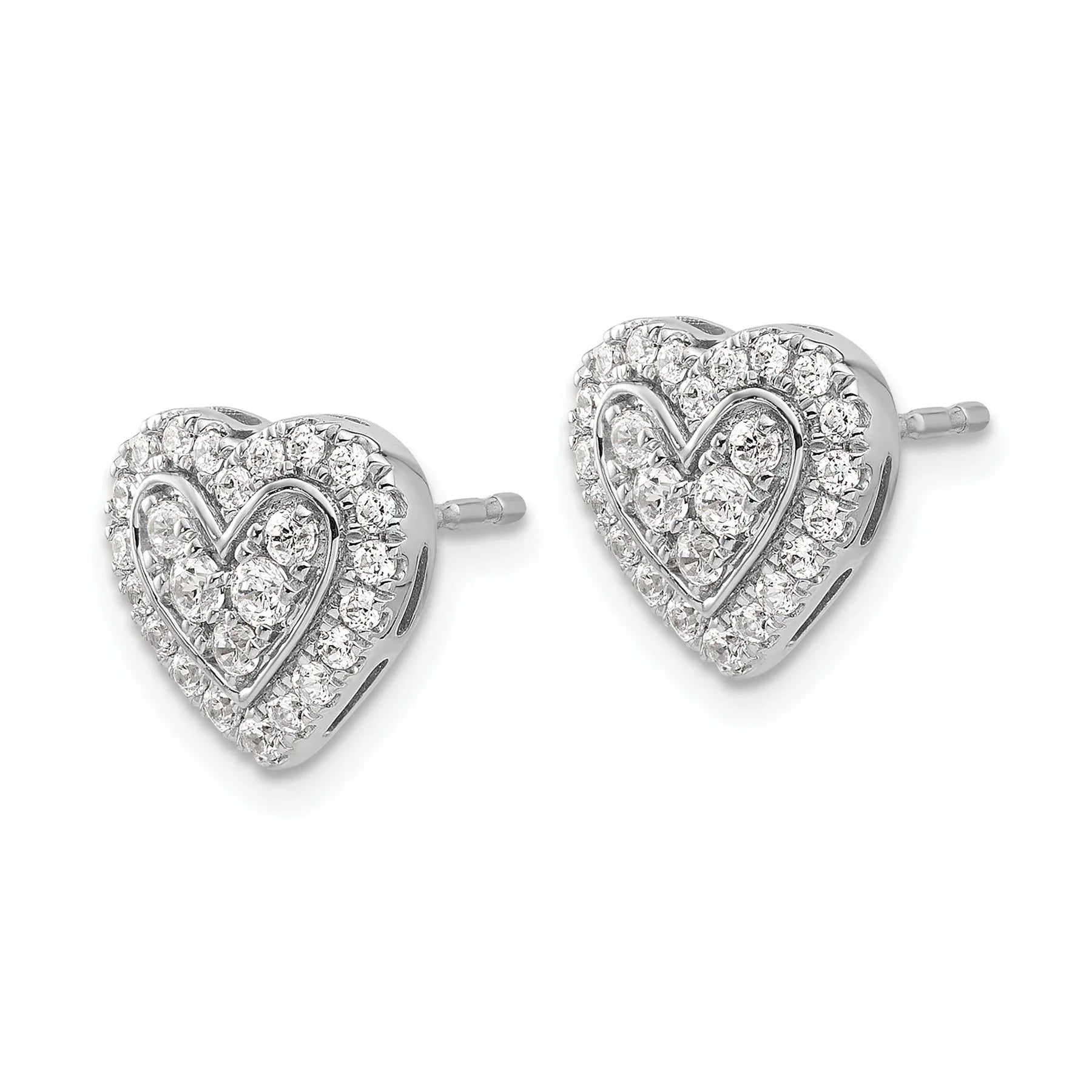 14k White Gold Lab Grown Diamond Halo Heart Stud Earrings - Fine Diamond