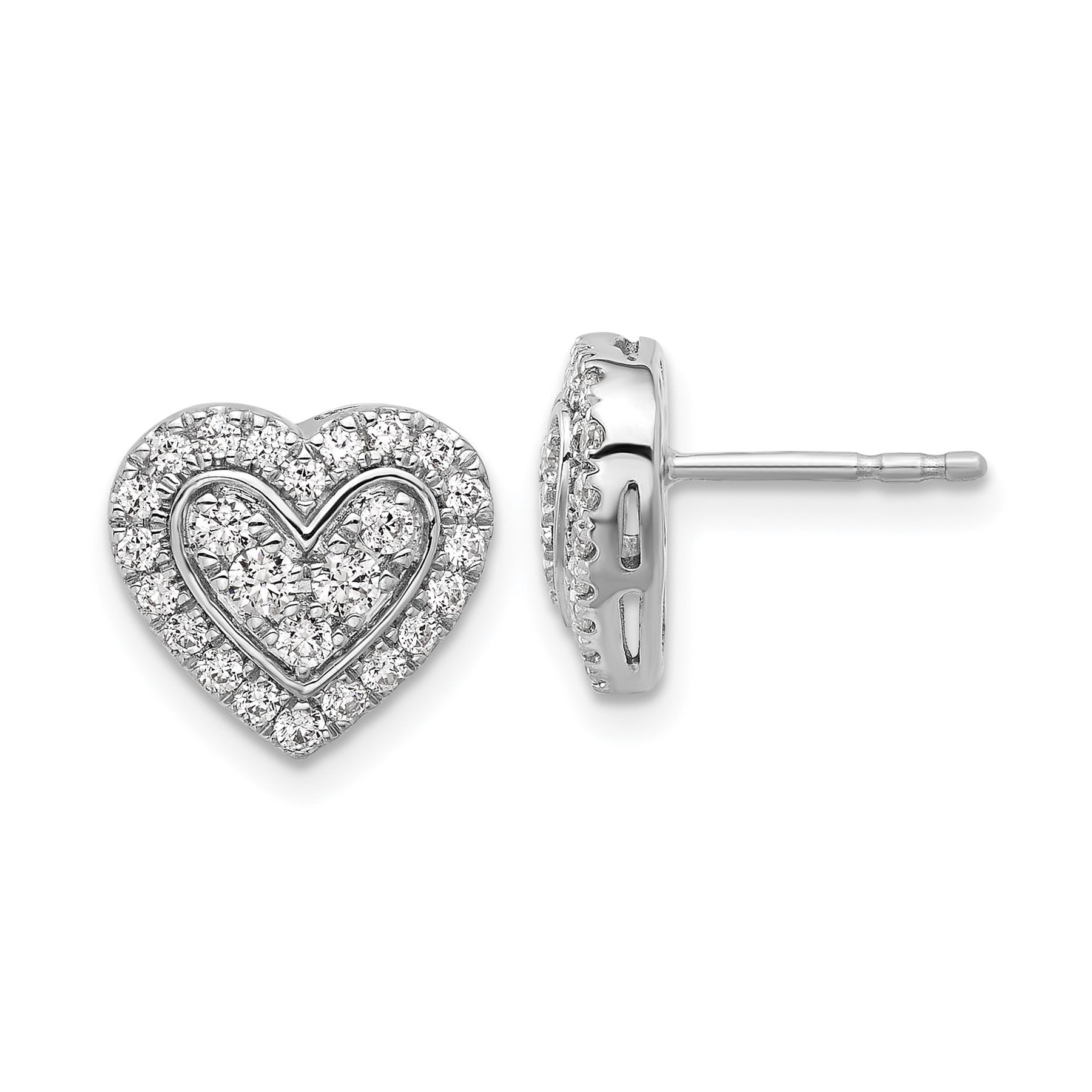 14k White Gold Lab Grown Diamond Halo Heart Stud Earrings 0.75 Ct