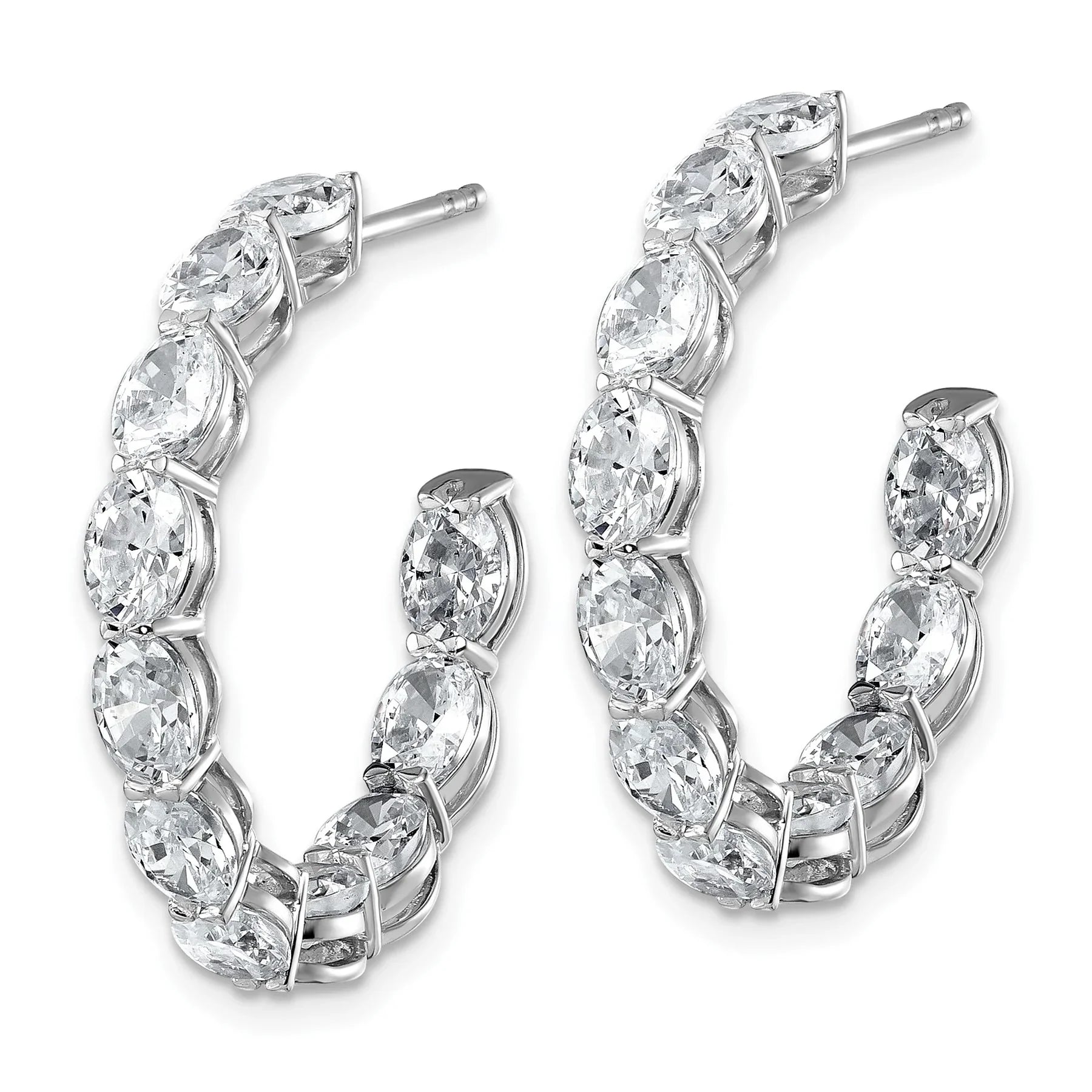 14k White Gold Lab Grown Diamond Oval Tennis Hoop Earrings - Fine Diamond