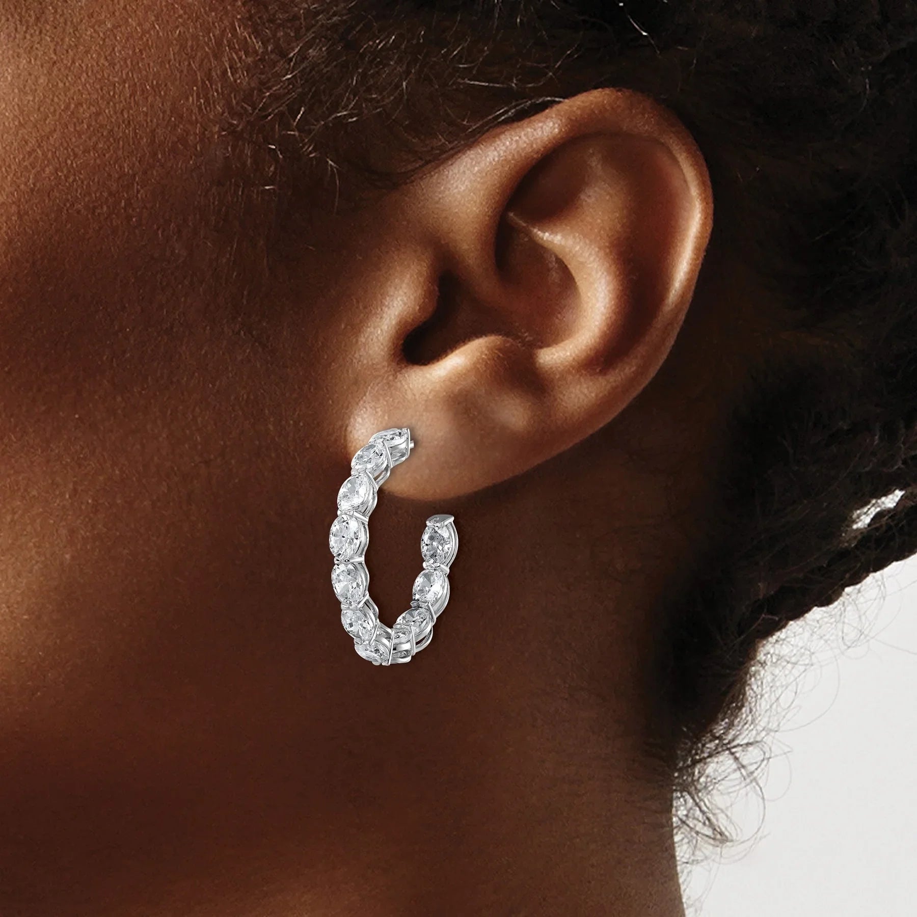 14k White Gold Lab Grown Diamond Oval Tennis Hoop Earrings - Fine Diamond