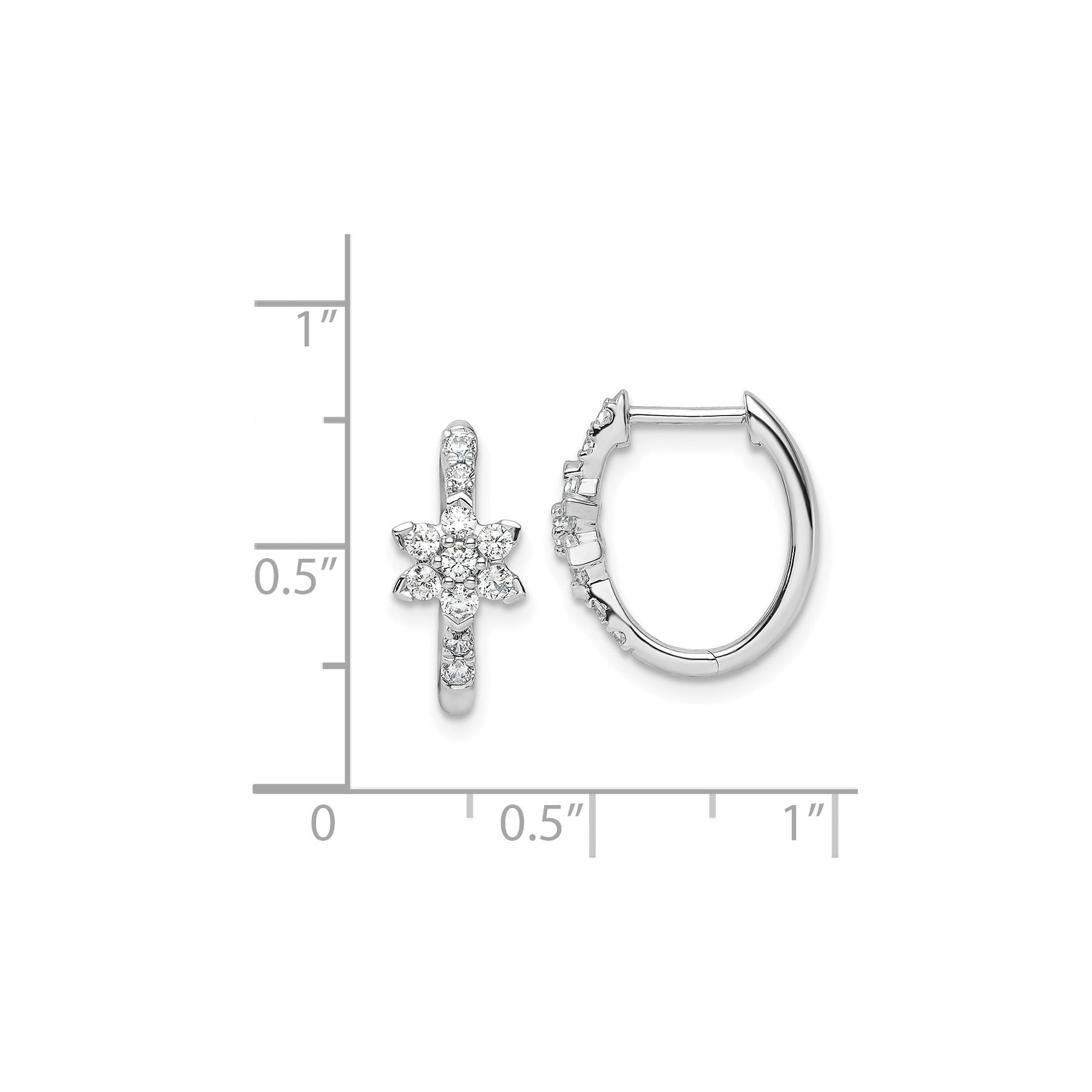 14K White Gold Lab Grown Diamond Flower Hinged Hoop Earrings