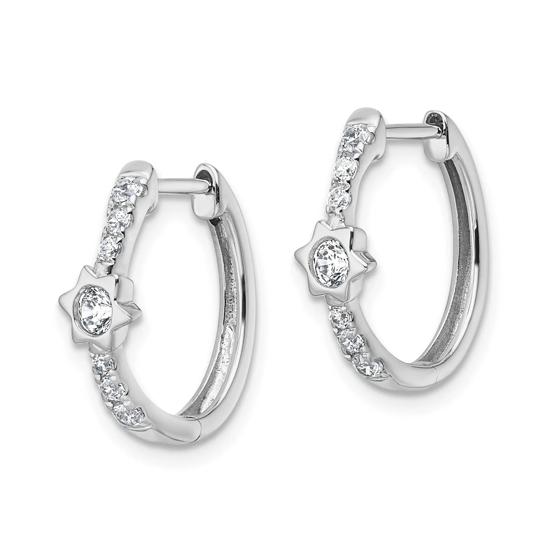 14K White Gold Lab Grown Diamond Round Hinged Hoop Earrings - Fine Diamond