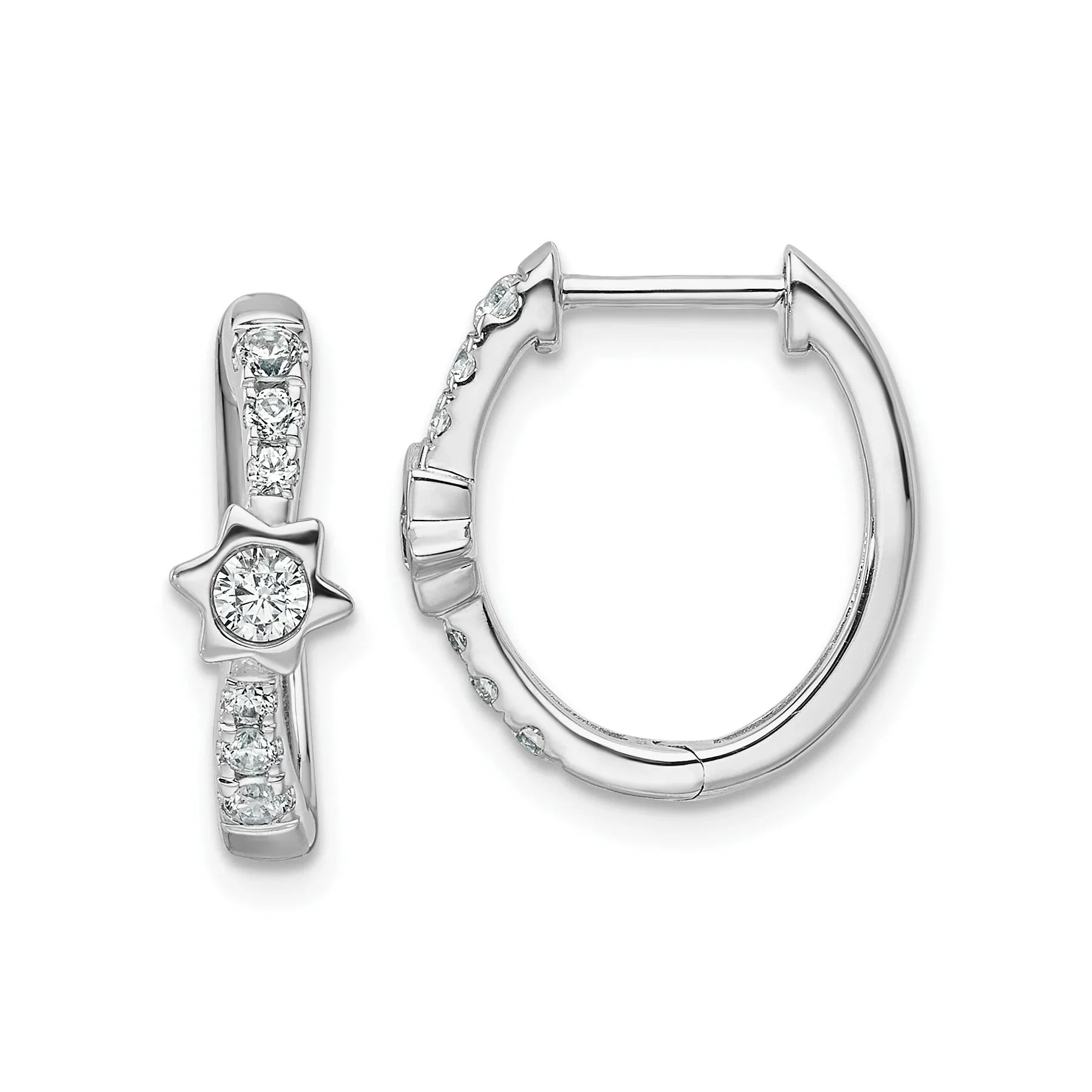 14K White Gold Lab Grown Diamond Round Hinged Hoop Earrings - Fine Diamond