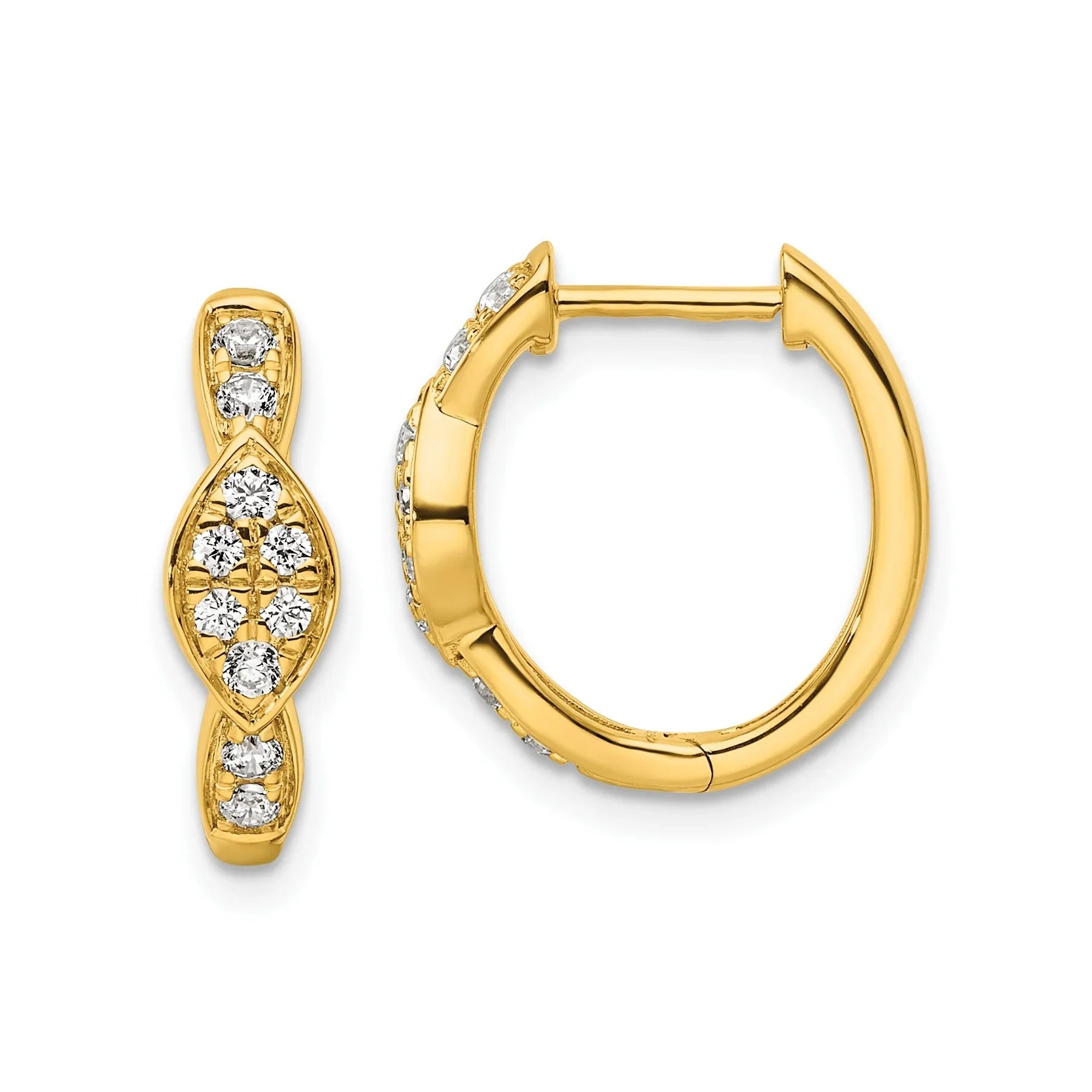 14K Yellow Gold Round Lab Diamond Hinged Hoop Earrings - Fine Diamond