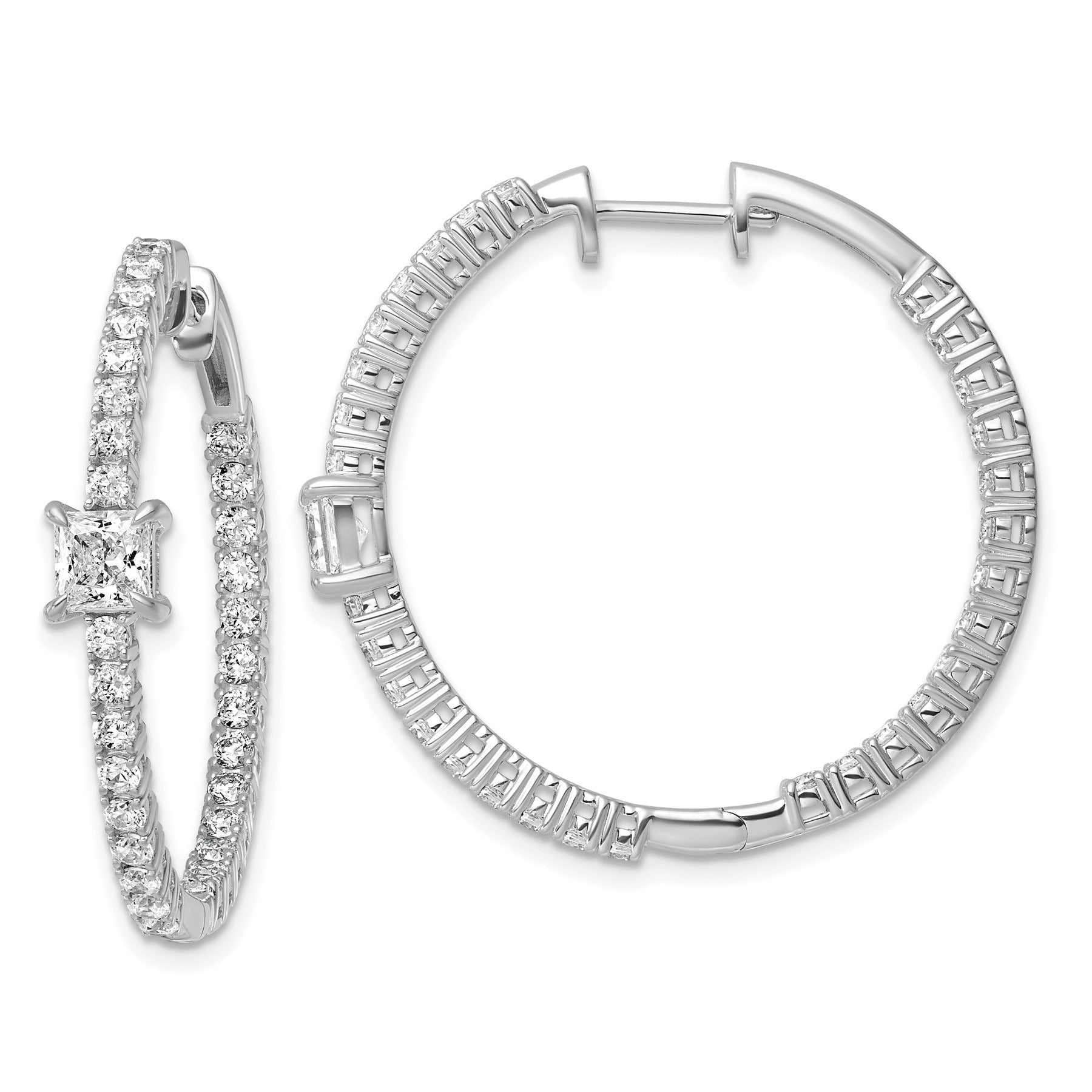 14K White Gold Lab Grown Diamond In and Out Hoop Earrings