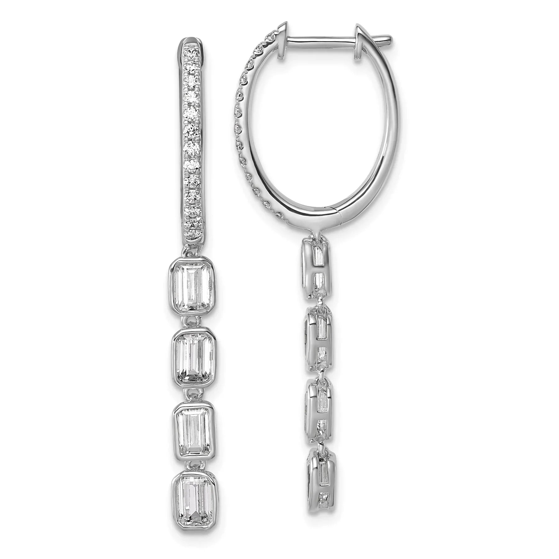 14K White Gold Lab Grown Diamond Dangle Hoop Earrings - Fine Diamond