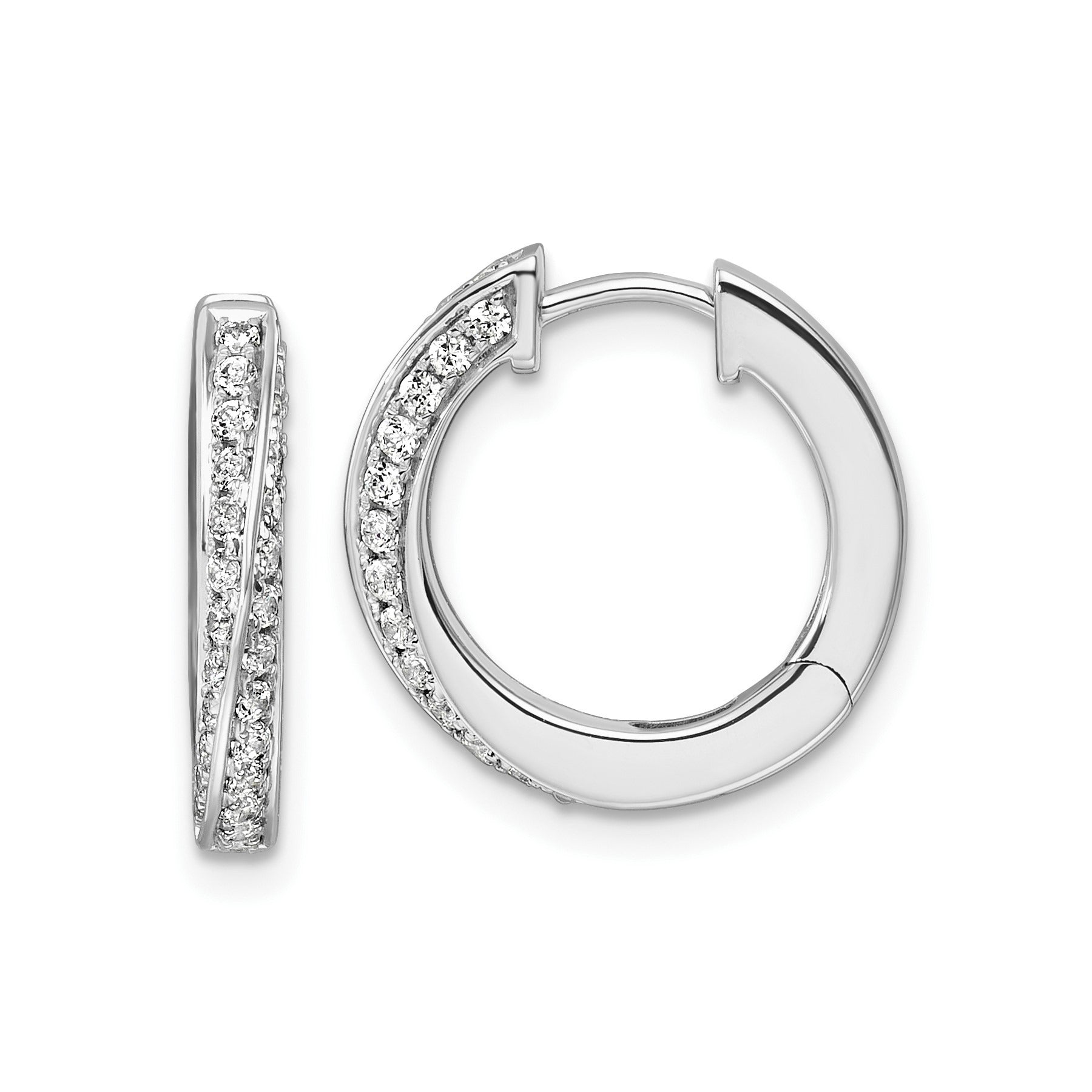 14K White Gold Lab Grown Diamond Twisted Hinged Hoop Earrings 0.5 Ct