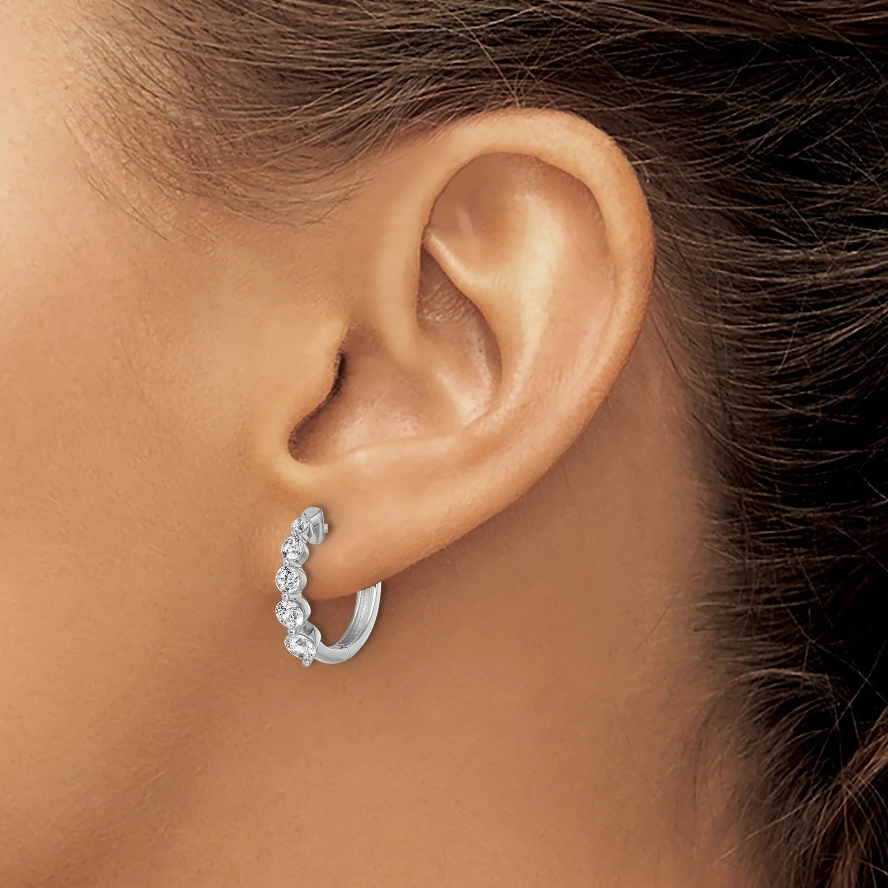 14k Gold Lab Grown Diamond Hinged Hoop Complete Earrings - Fine Diamond