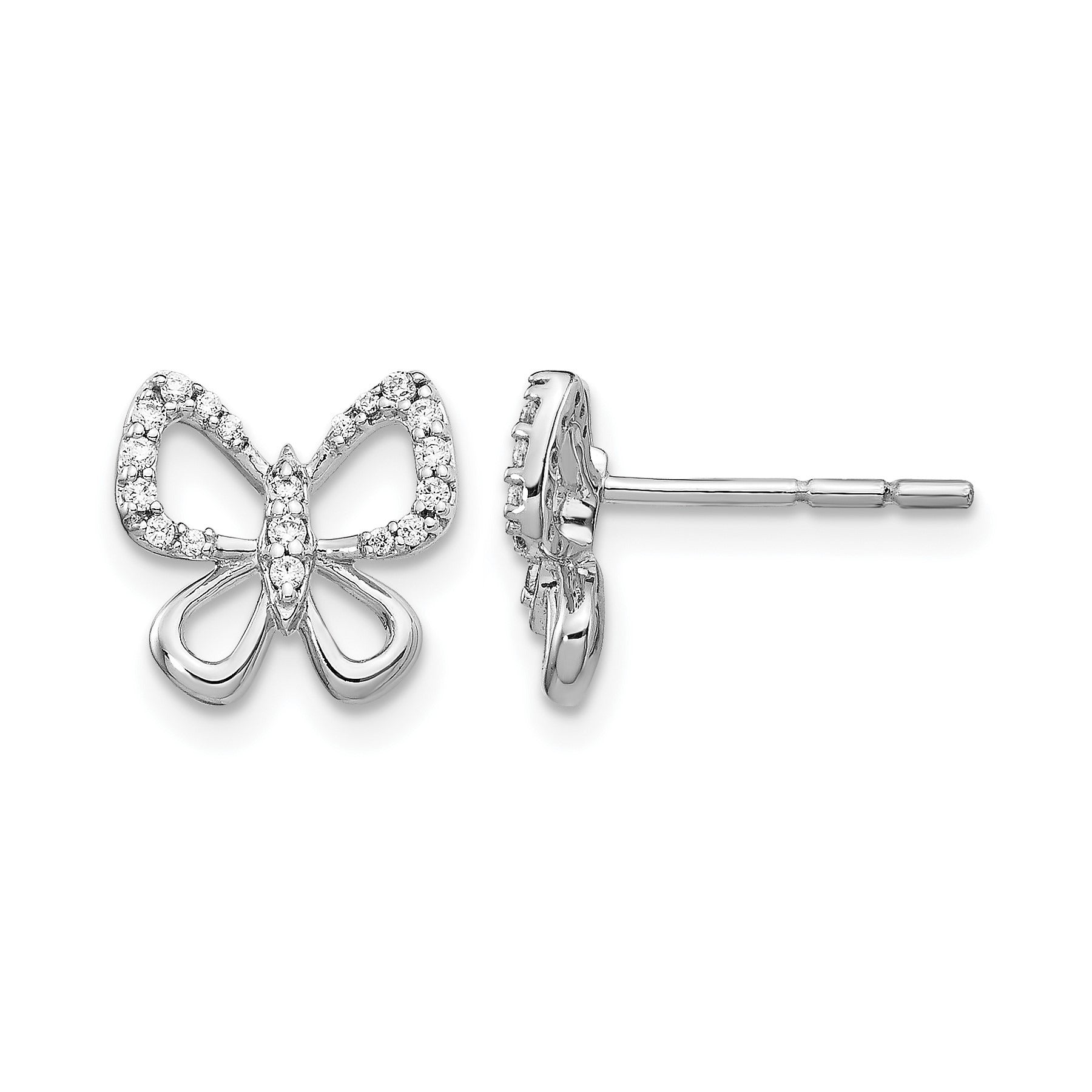 14K White Gold Lab Grown Diamond Butterfly Stud Earrings 0.16 Ct