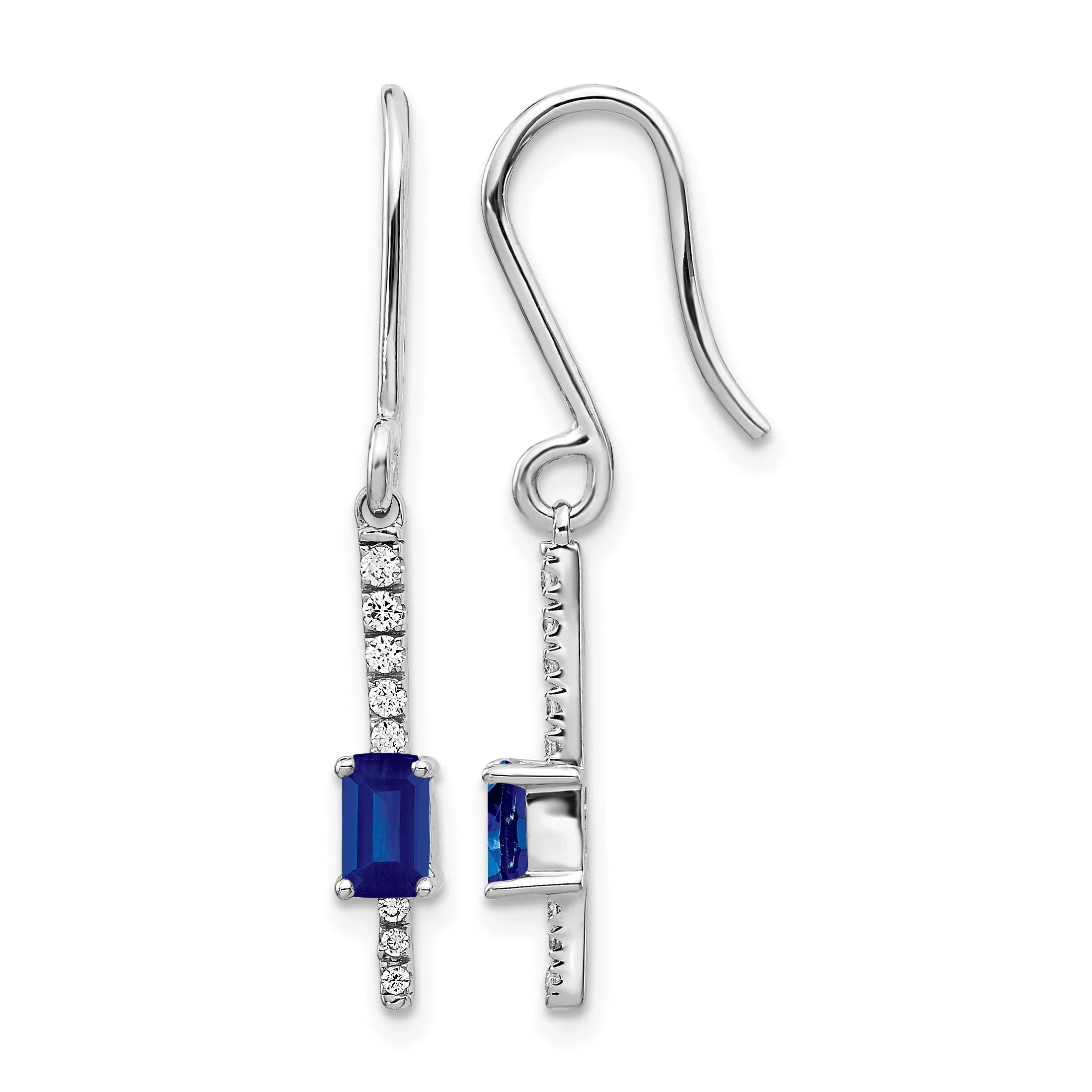 14K White Gold Lab Grown Diamond and Blue Sapphire Fancy Earrings - Fine Diamond