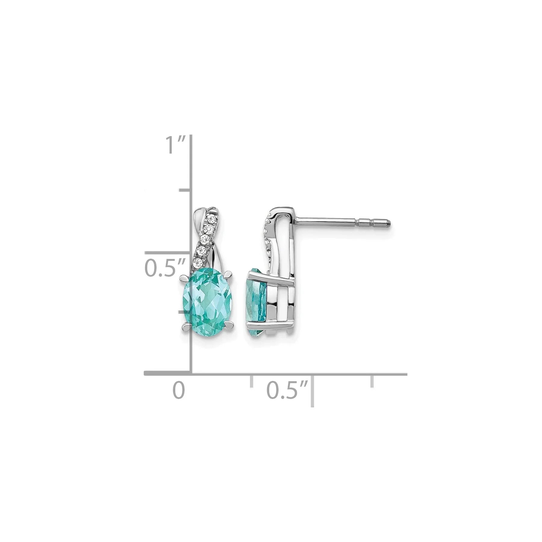 14k White Gold Lab Grown Diamond and Created Paraiba Post Earrings - Fine Diamond