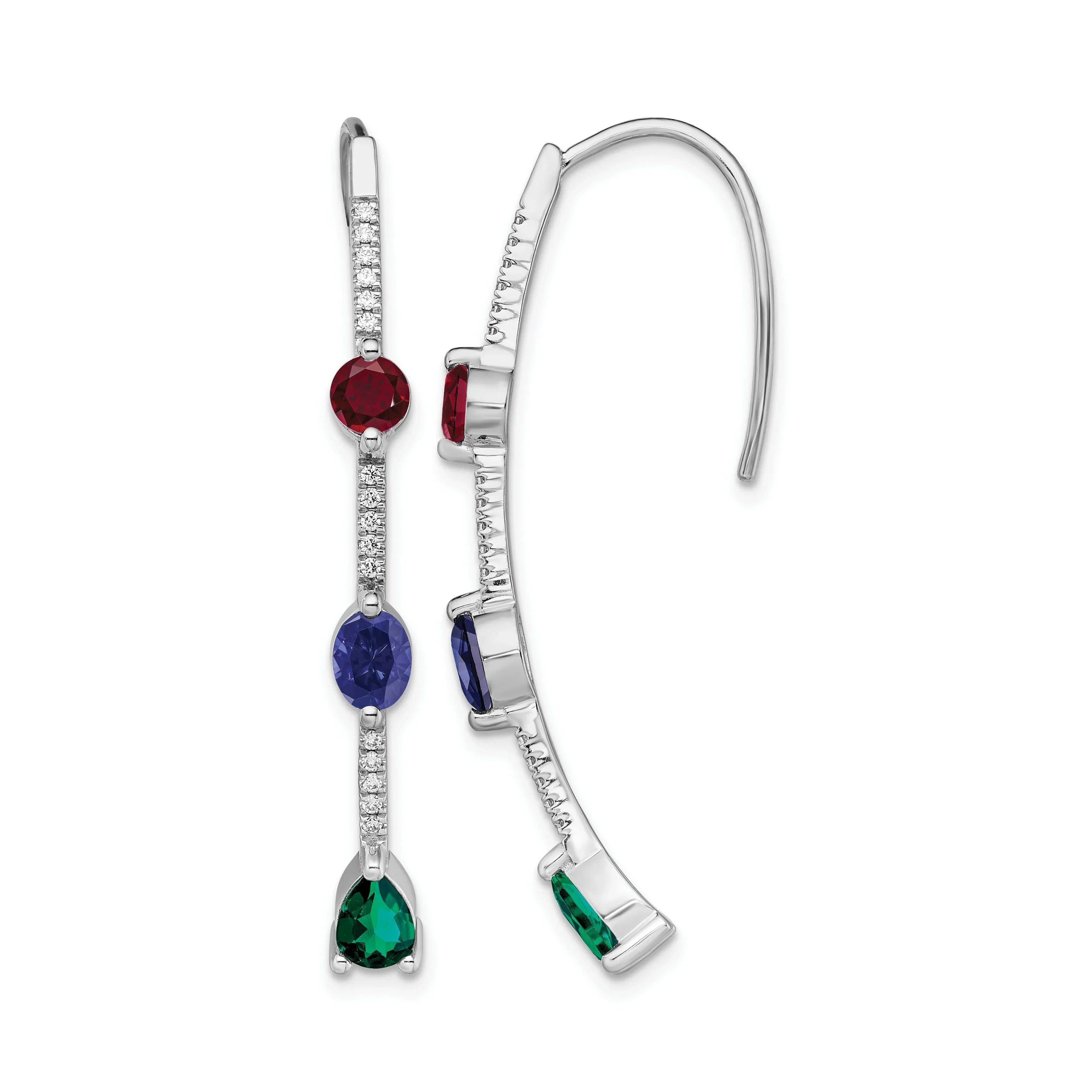 14k White Gold Lab Diamond & Gemstone Drop Wire Threader Earrings - Fine Diamond