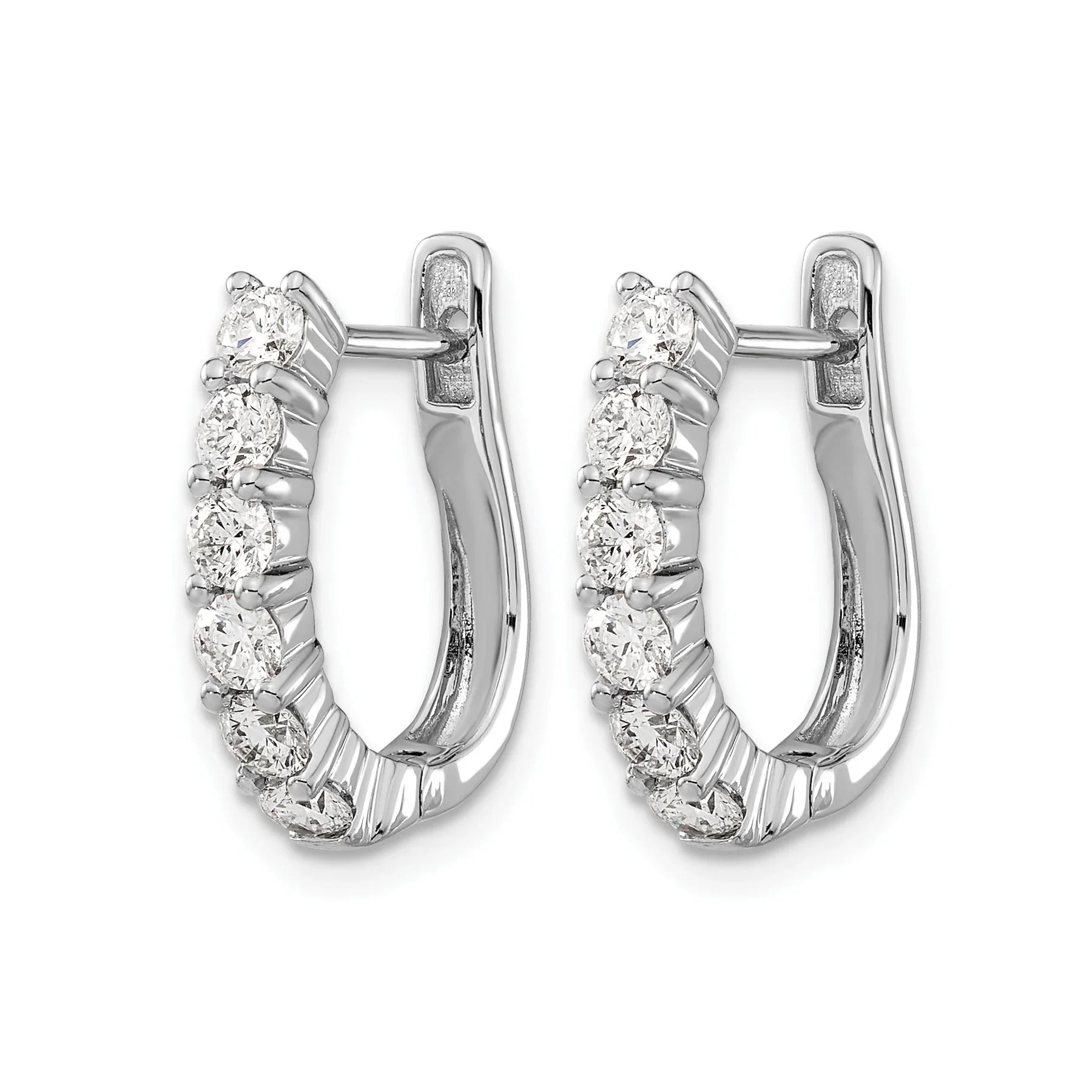 14k White Gold Lab Grown Diamond Hinged Hoops Earrings - Fine Diamond