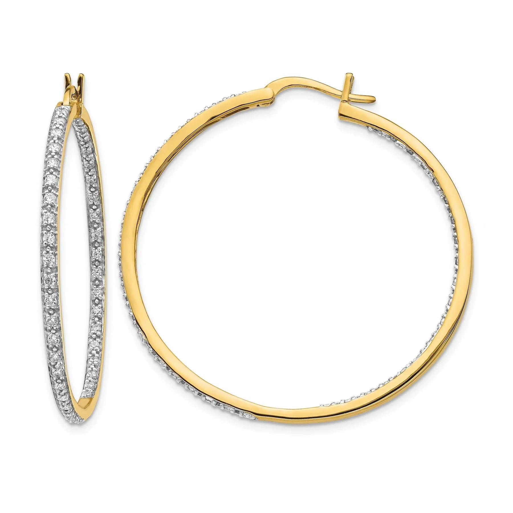 14K Gold Lab Grown Diamond In and Out Hoop Earrings - Fine Diamond