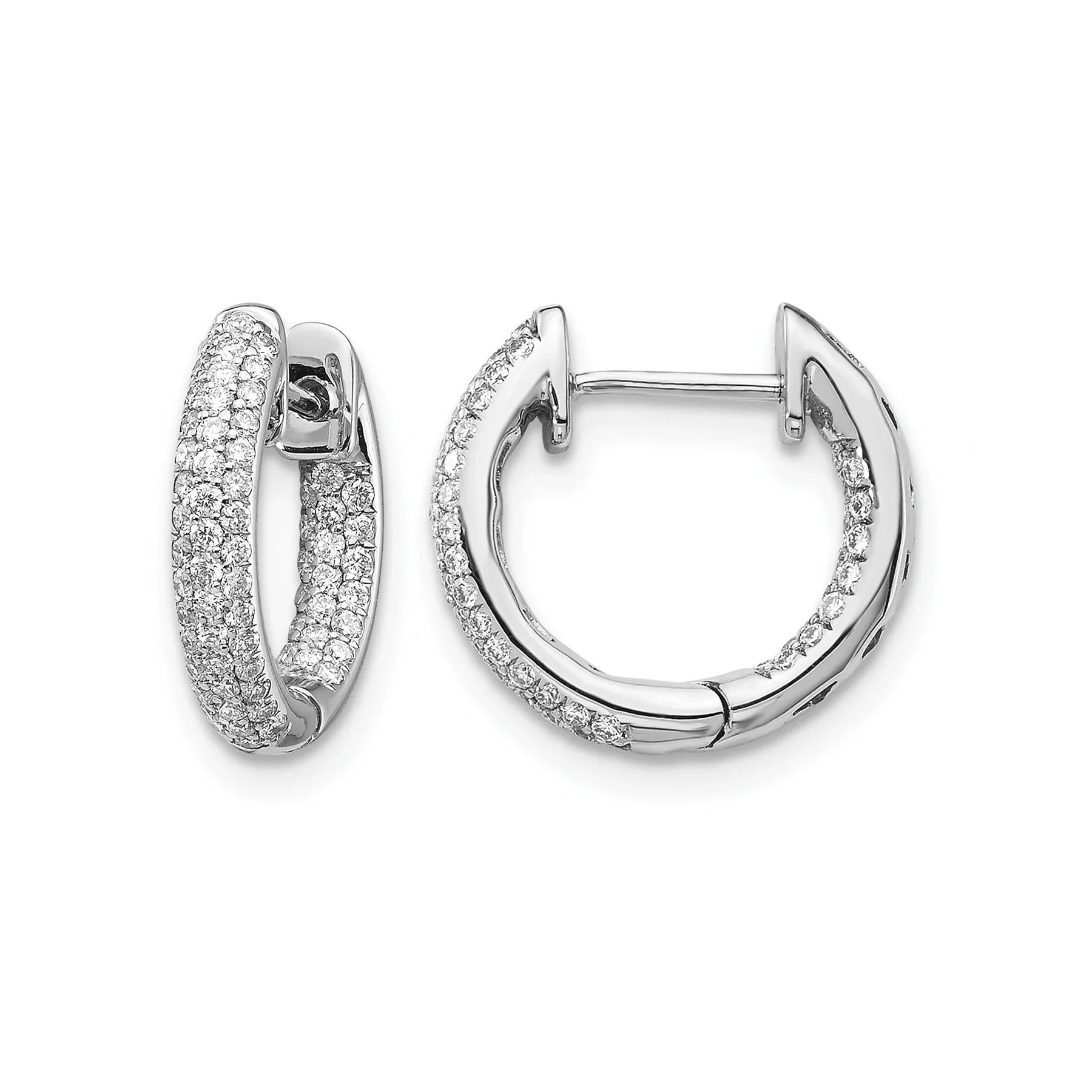 14k White Gold Lab Grown Diamond In & Out Hinged Hoop Earrings - Fine Diamond