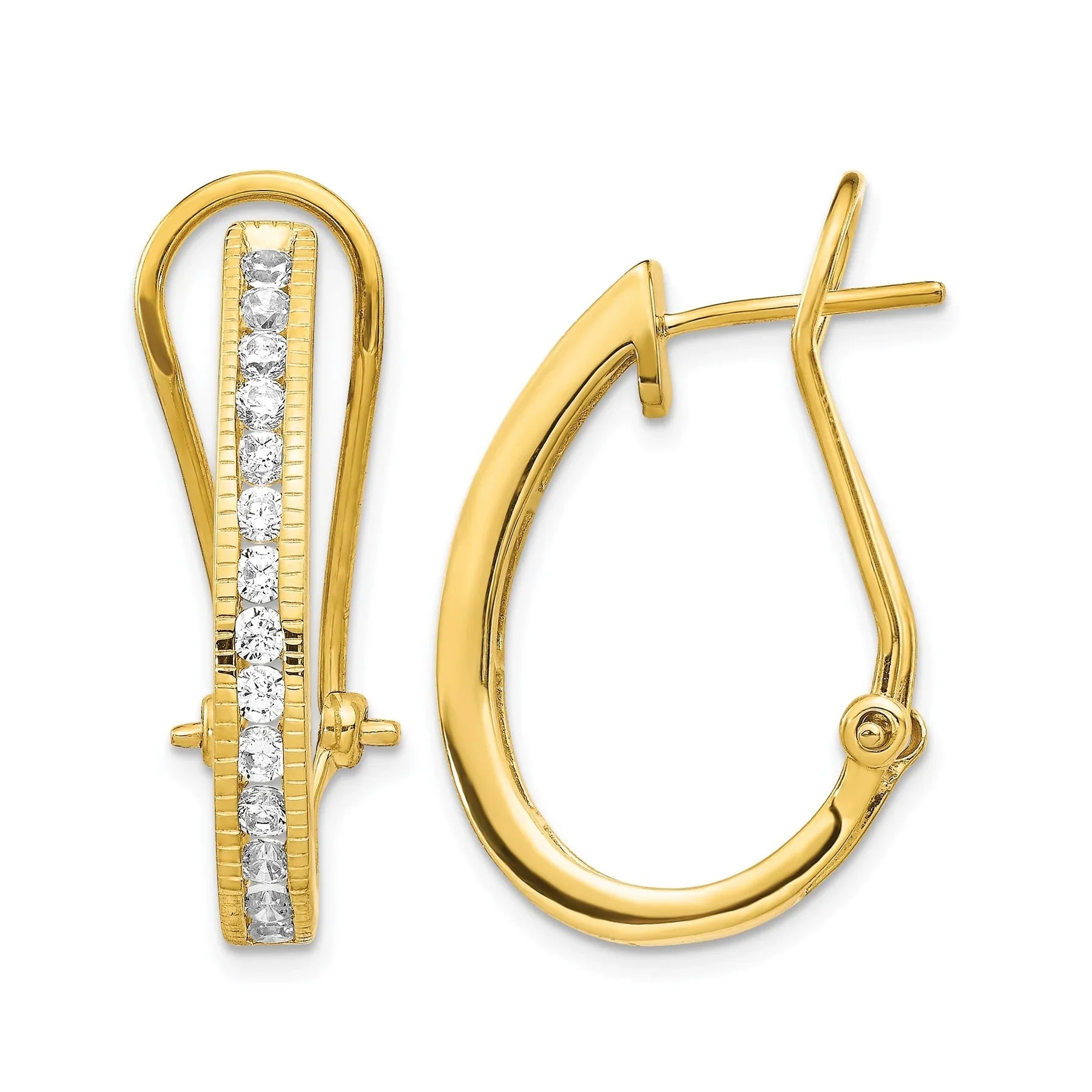 14K Yellow Gold Lab Grown Diamond Fashion Hinged Hoop Earrings - Fine Diamond