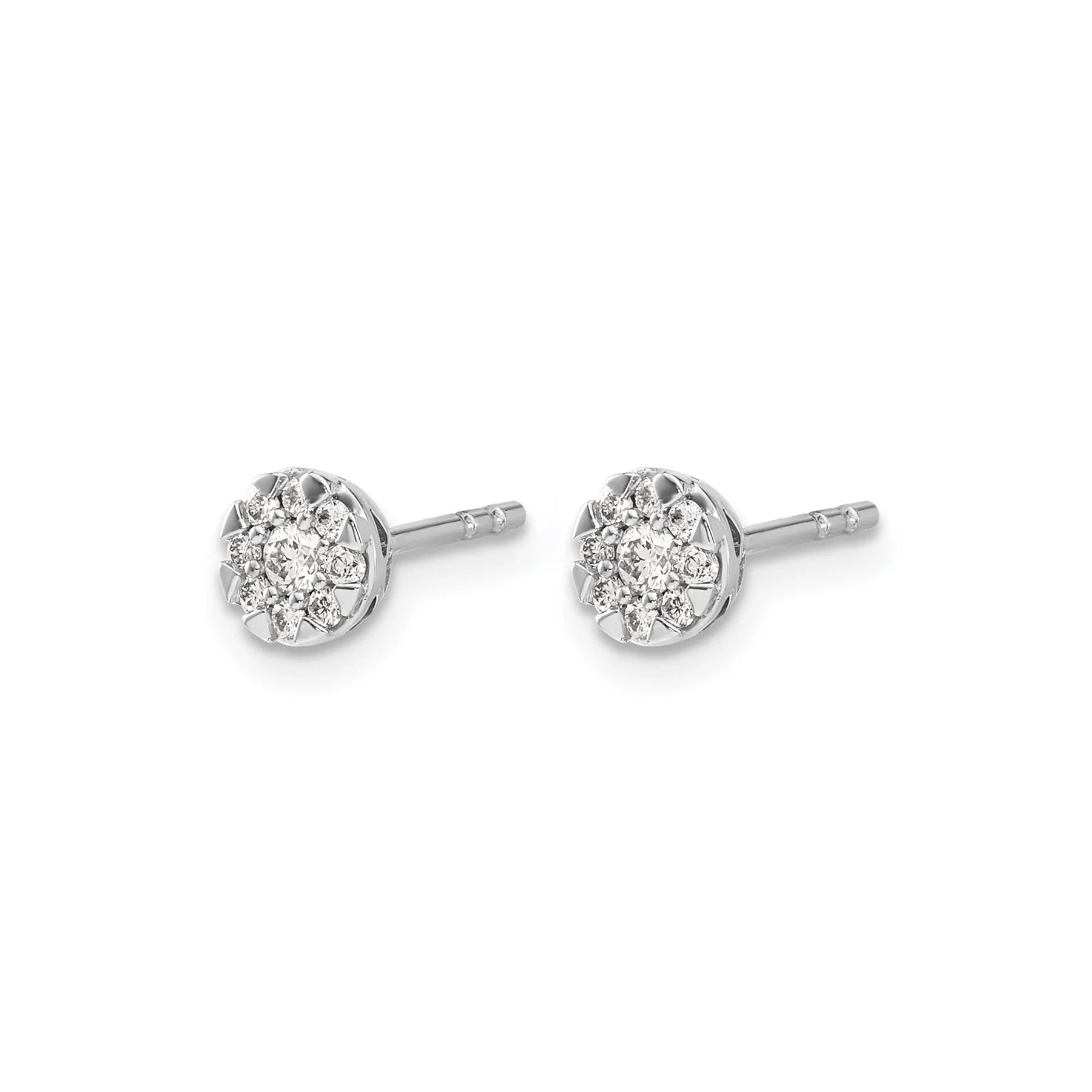14k White Gold Diamond Cluster Studs Earrings - Fine Diamond