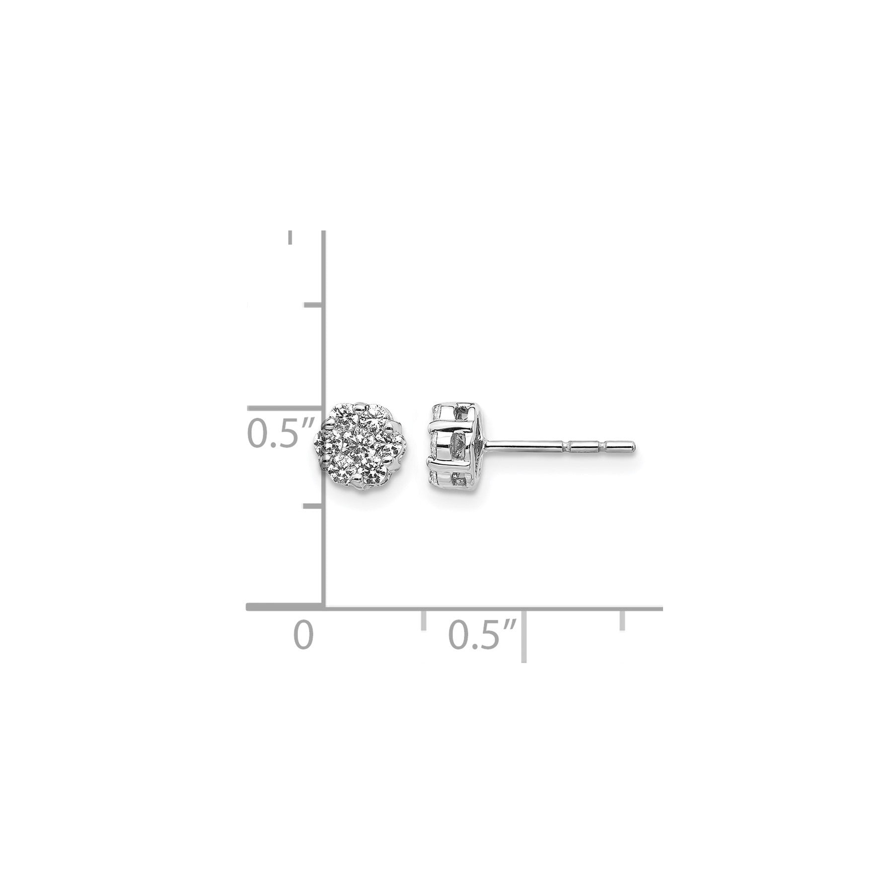 14K White Gold Lab Grown Diamond Cluster Post Stud Earrings