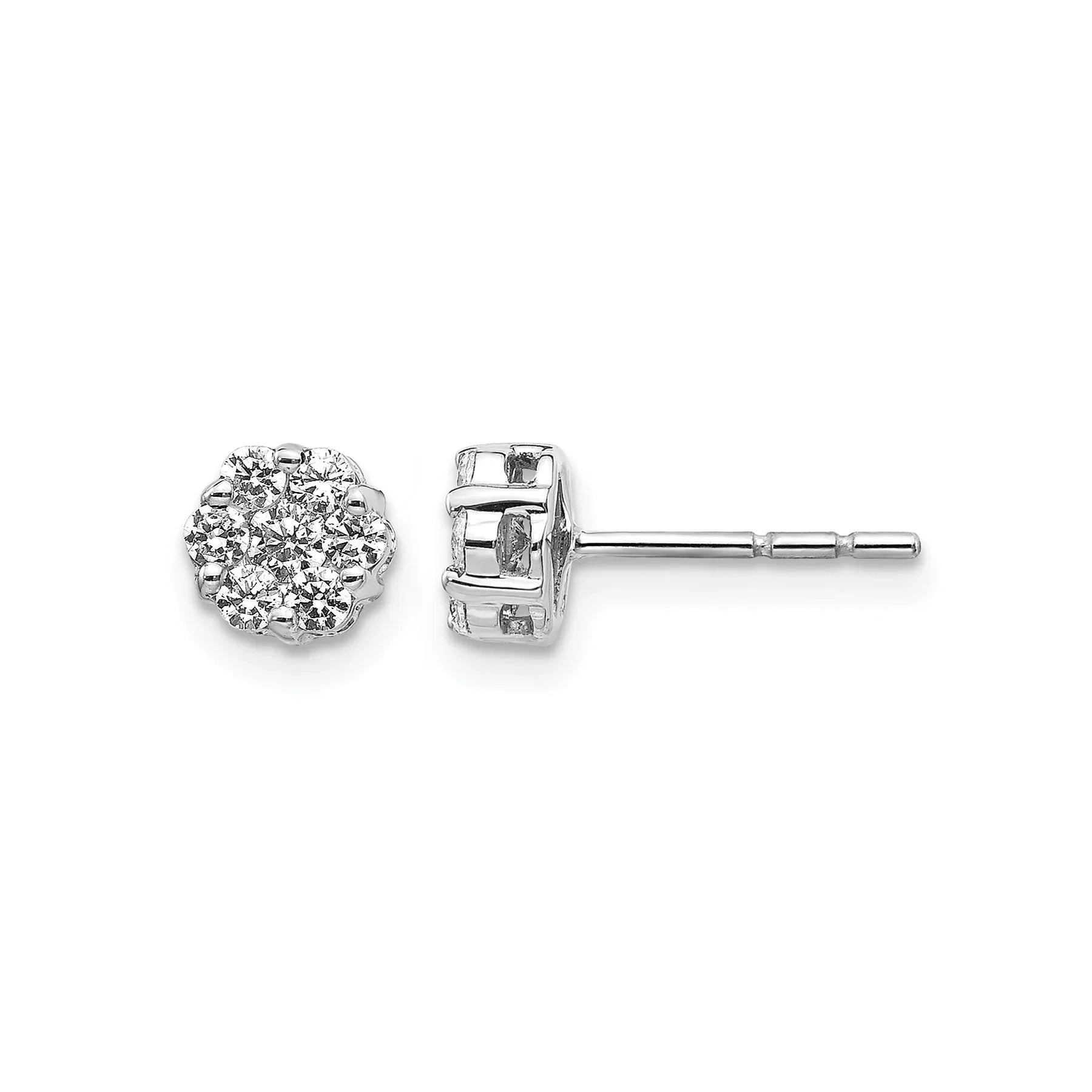 14K White Gold Lab Grown Diamond Cluster Post Stud Earrings - Fine Diamond