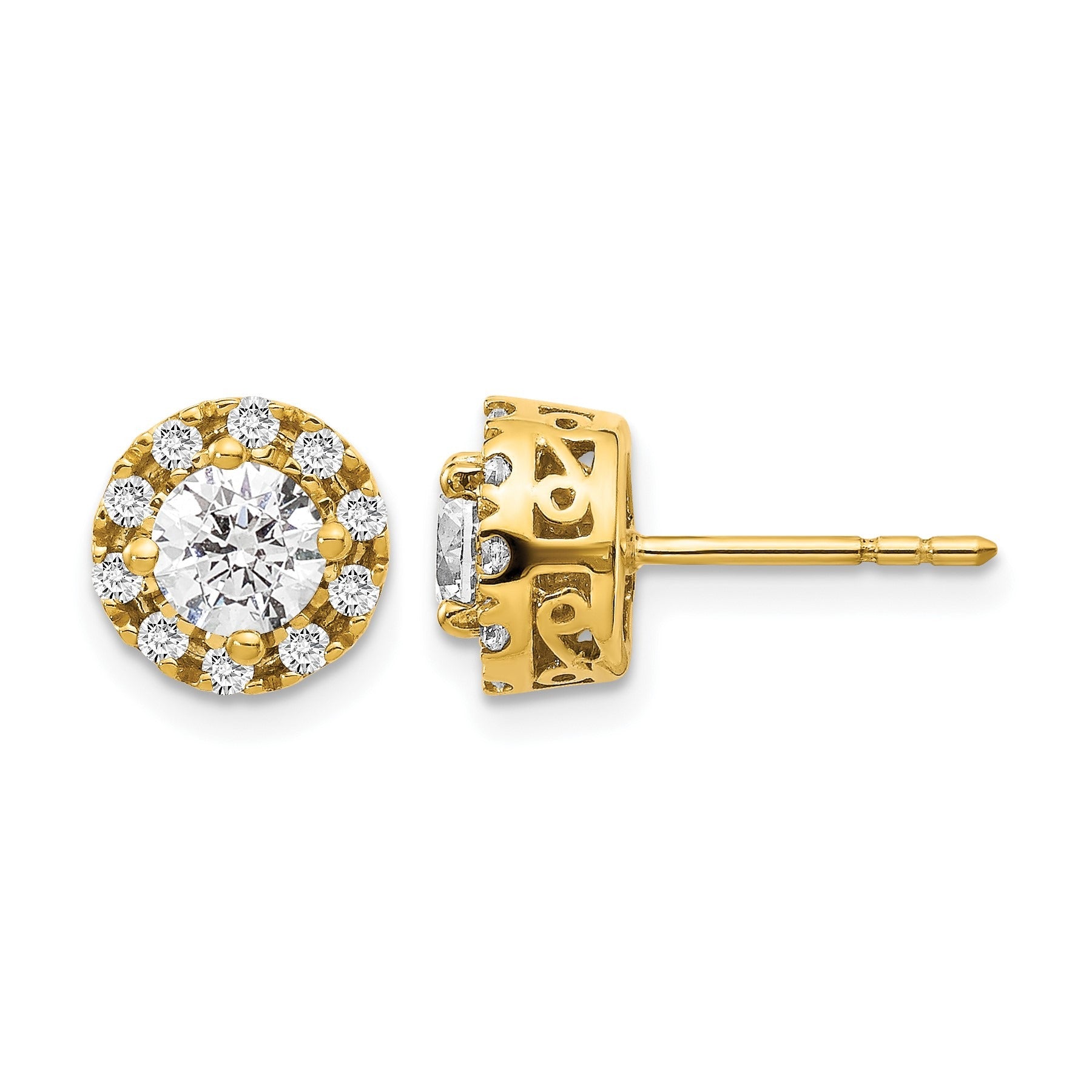 14K Yellow Gold Lab Grown Diamond Halo Semi Mount Stud Earrings