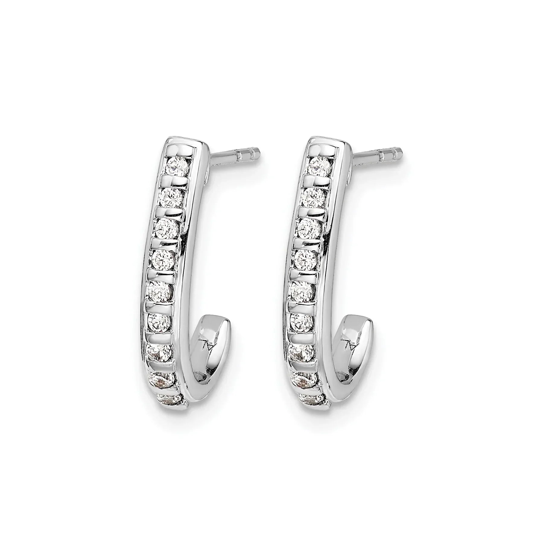 10K White Gold Lab Grown Diamond J-Hoop Post Earrings - Fine Diamond