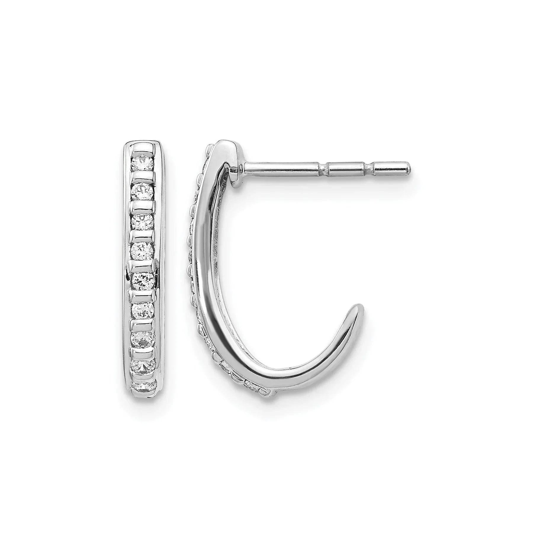 10K White Gold Lab Grown Diamond J-Hoop Post Earrings - Fine Diamond