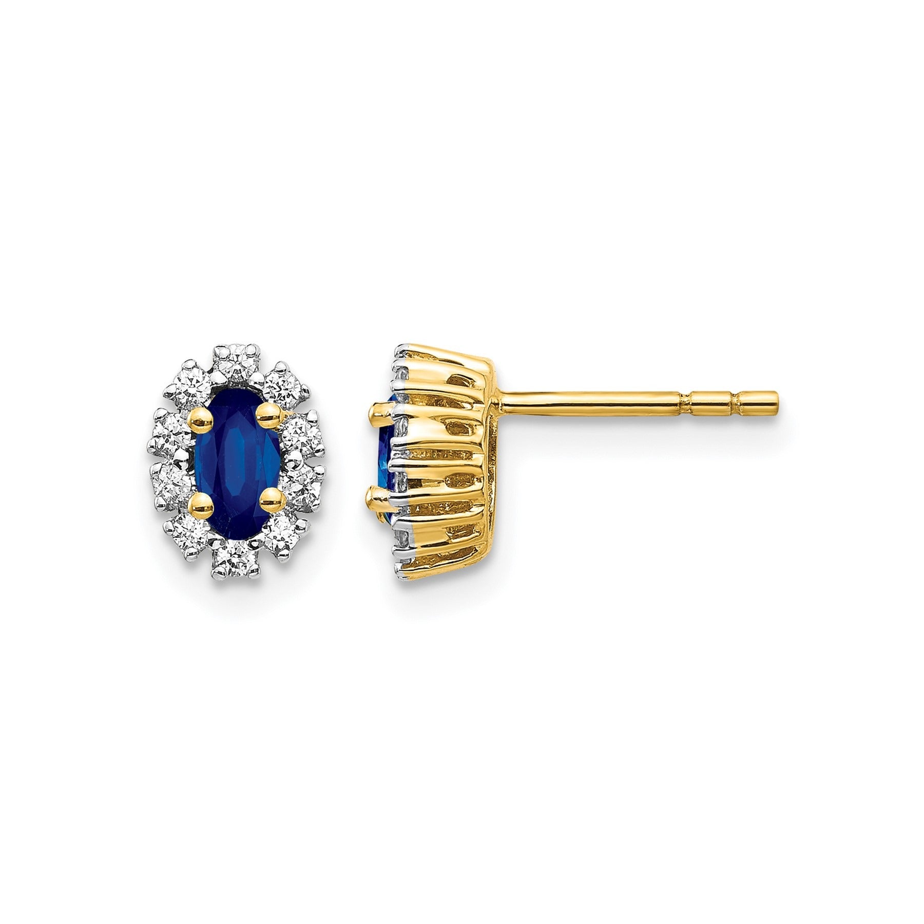 14K White Gold Lab Grown Diamond Oval Sapphire Halo Post Earrings