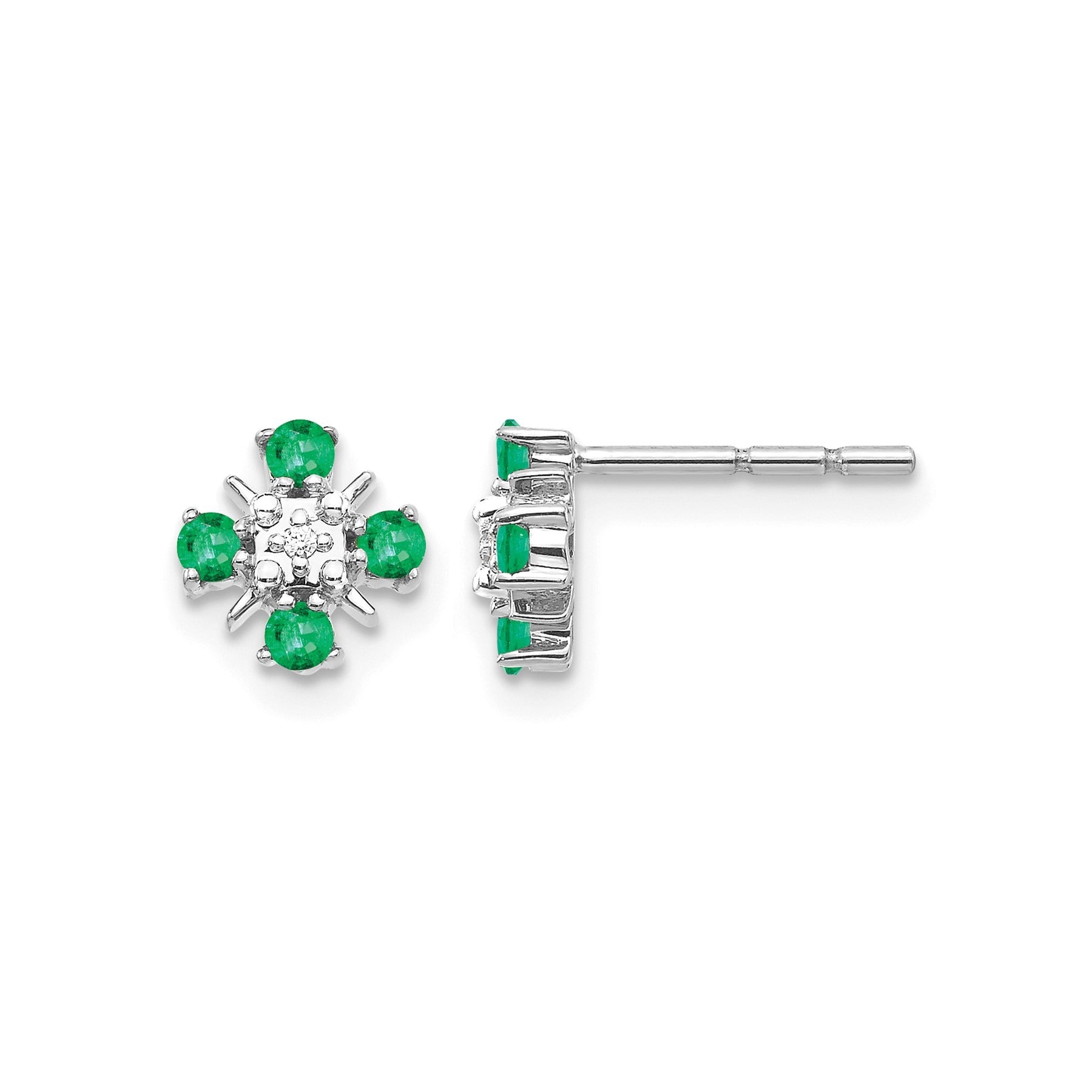 14k Gold 01 carat Lab Grown Diamond and Created Emerald Stud Earrings