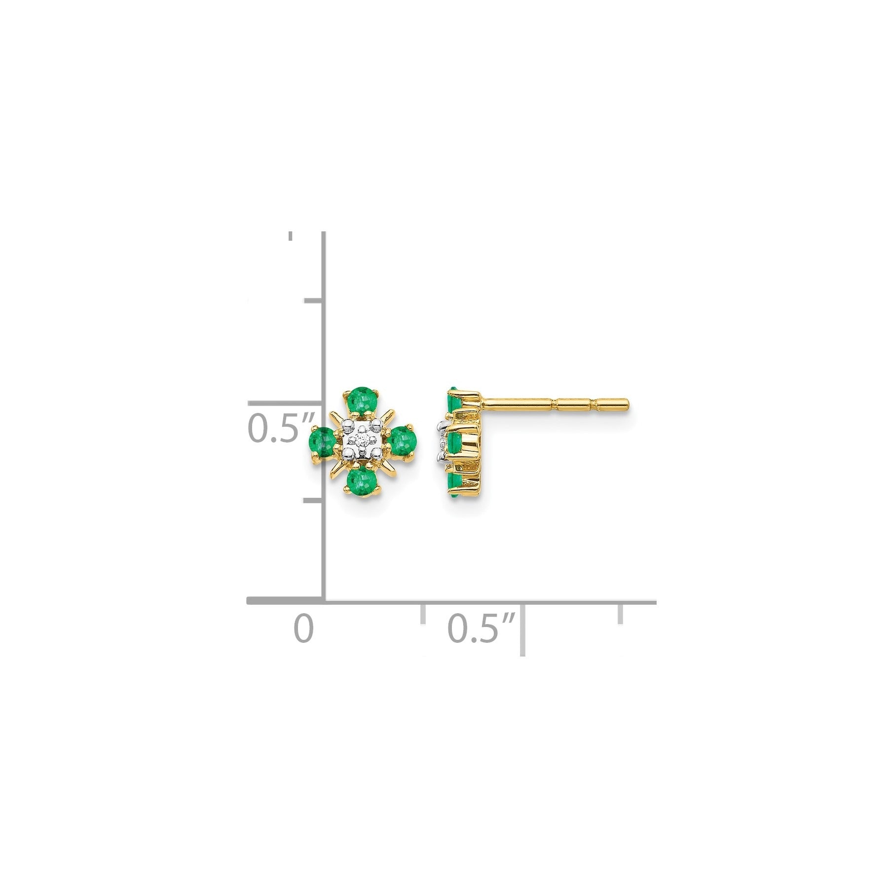 14k Gold 01 carat Lab Grown Diamond and Created Emerald Stud Earrings