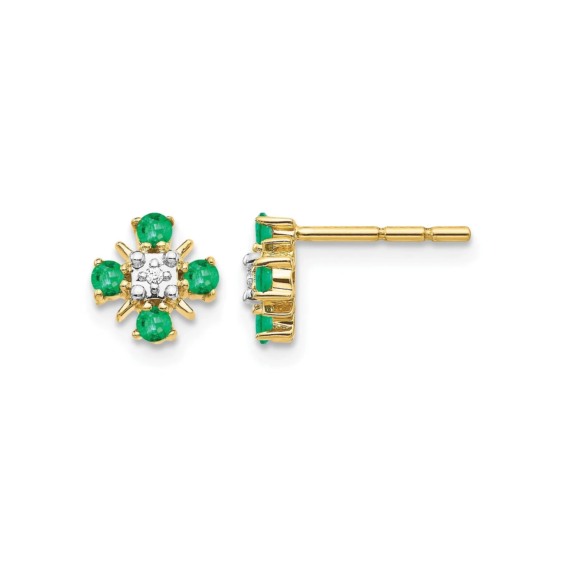 14k Gold 01 carat Lab Grown Diamond and Created Emerald Stud Earrings - Fine Diamond
