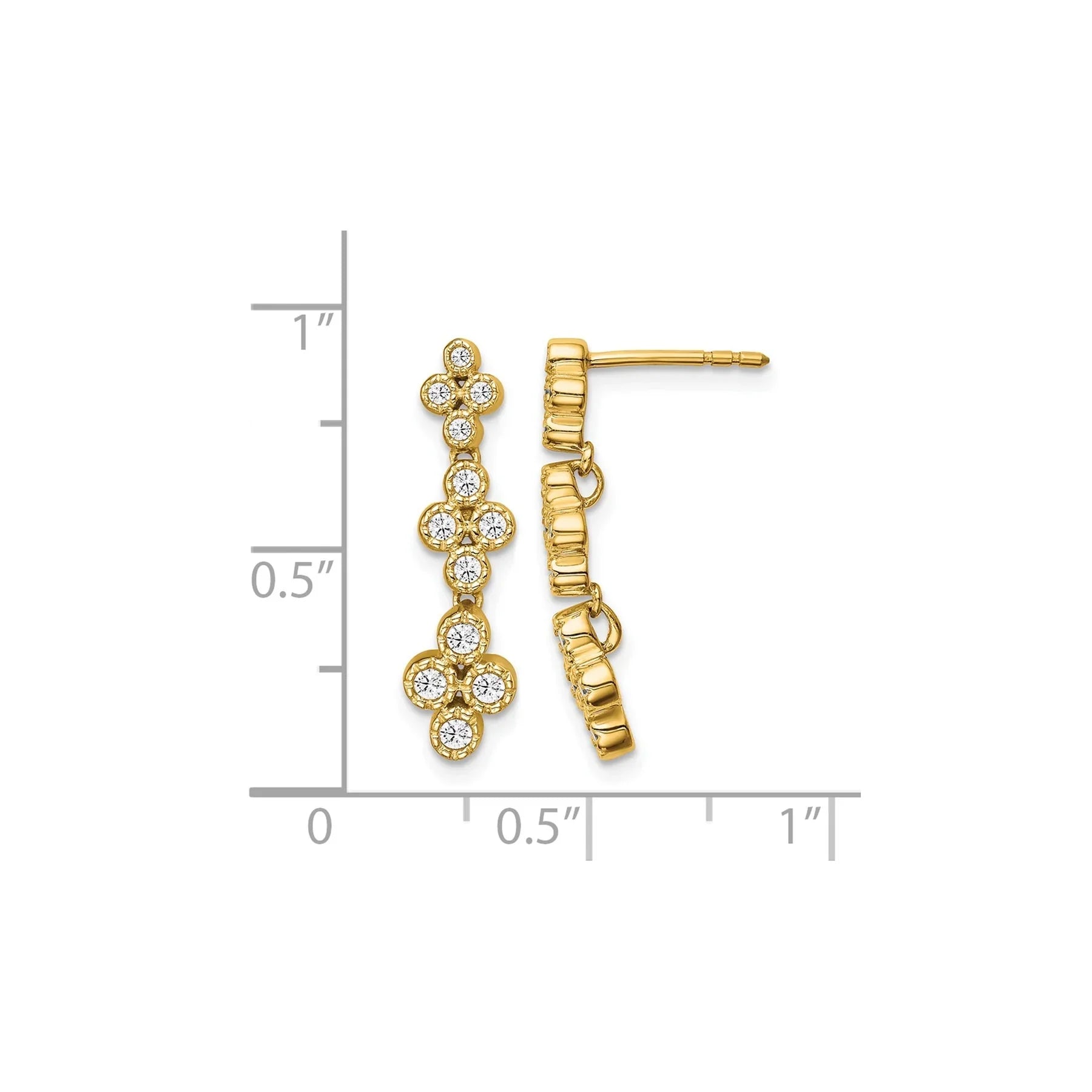 14K Lab Grown Diamond Floral Bloom Post Dangle Earrings - Fine Diamond