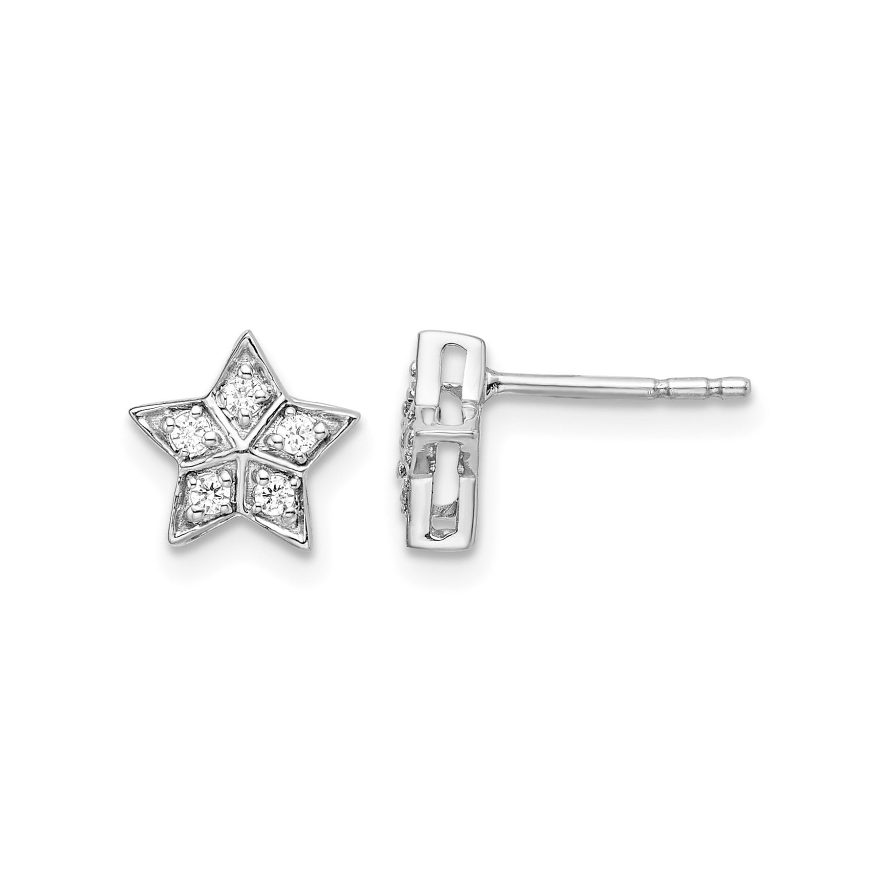 14k White Gold Lab Grown Diamond Star Post Stud Earrings .10 Ct